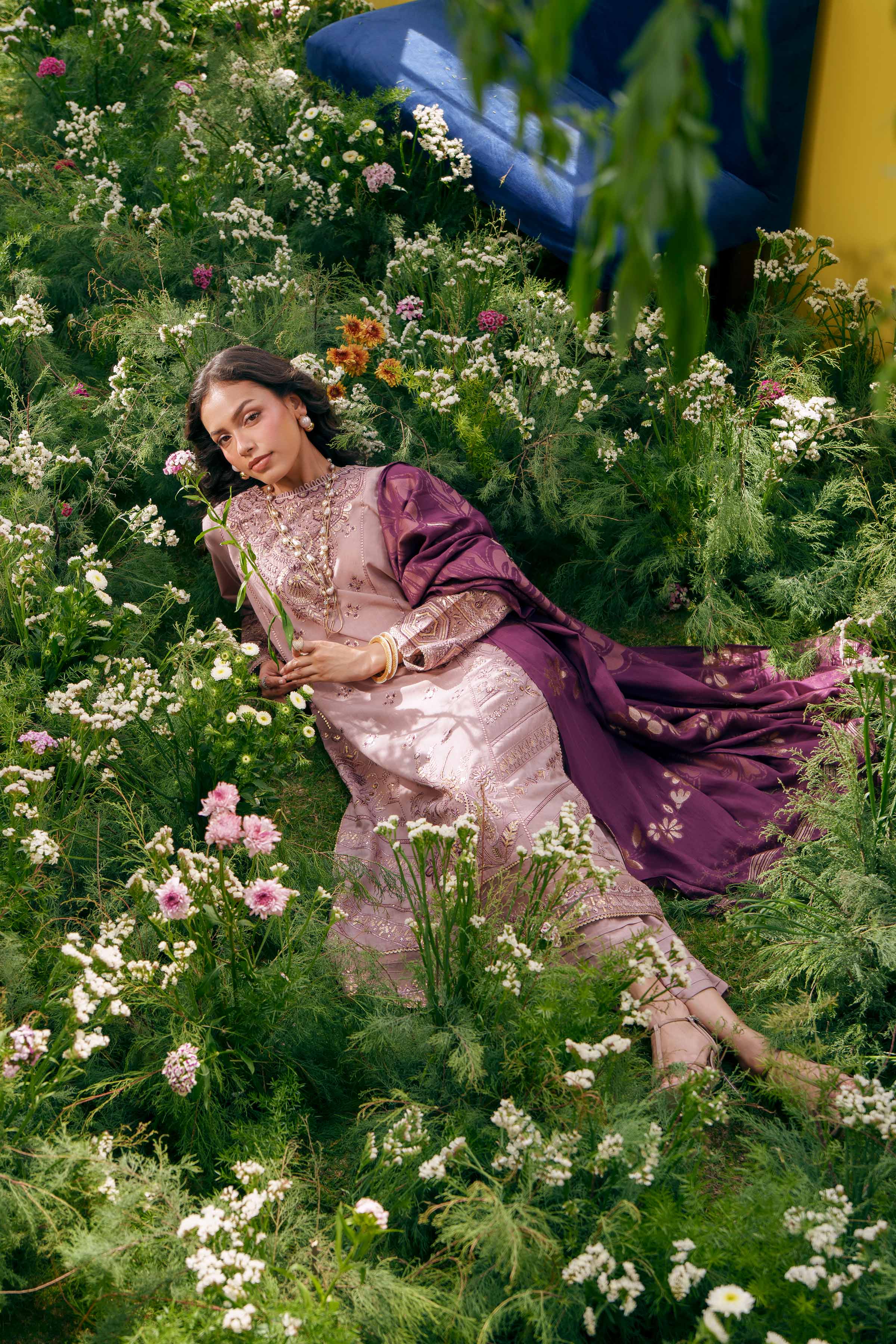 Nishat UK - Purple Embroidered Slub Base 3-piece ready to wear Suit