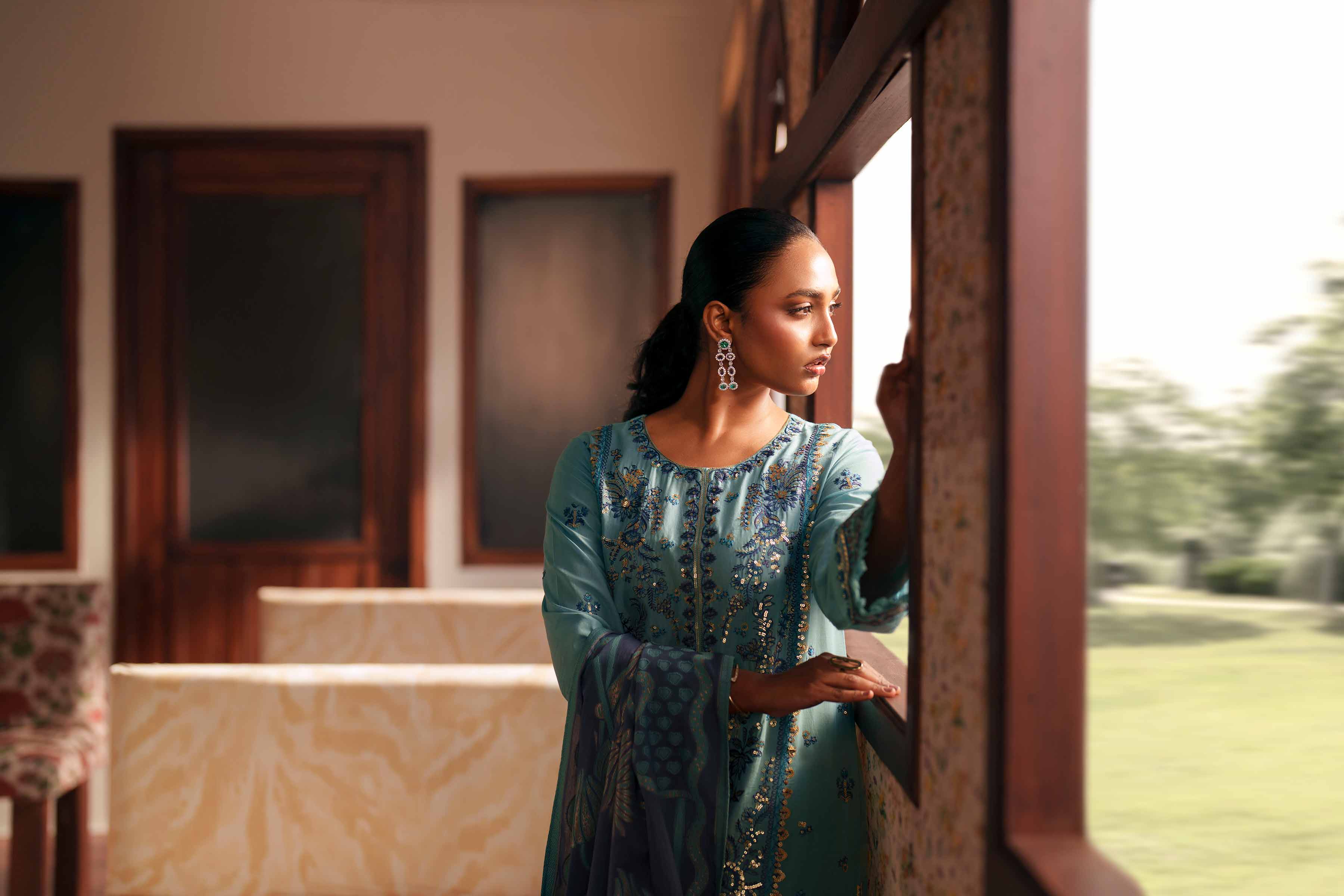 Nishat UK - Blue Embroidered Slub Base 3-piece ready to wear Suit