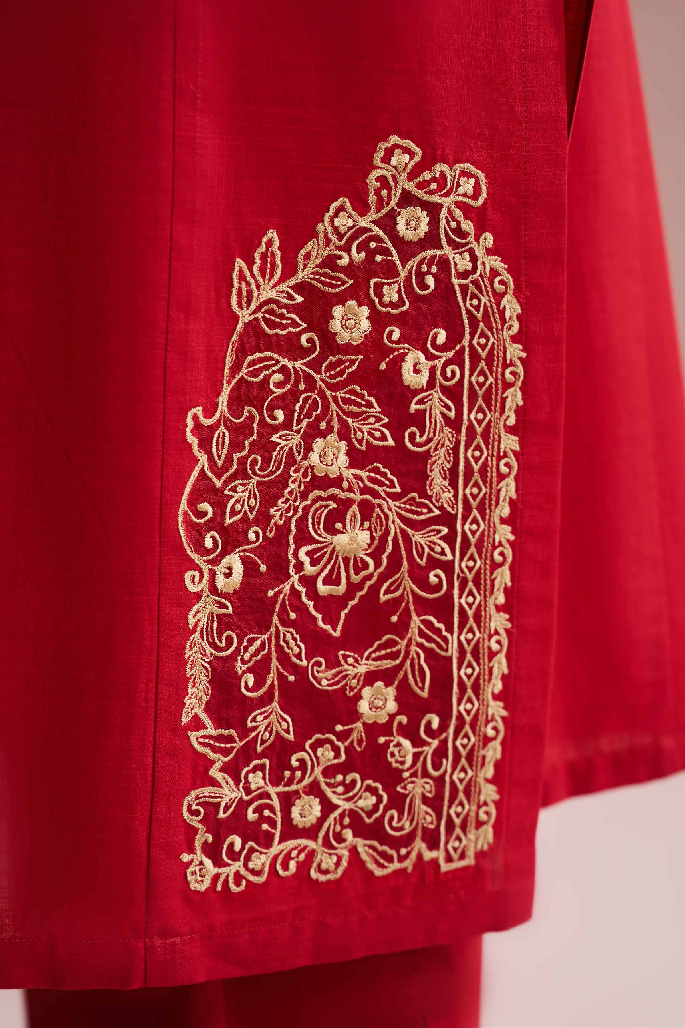 NishatUK - Red Embroidered Cross Hatch 3-piece ready to wear Suit