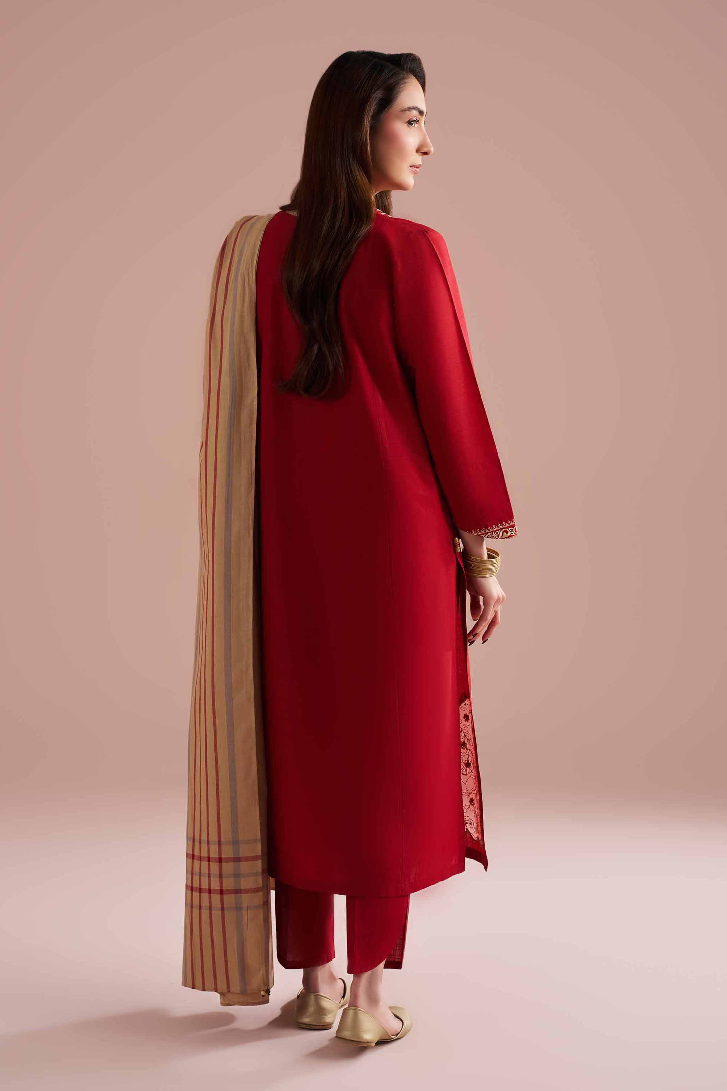 NishatUK - Red Embroidered Cross Hatch 3-piece ready to wear Suit