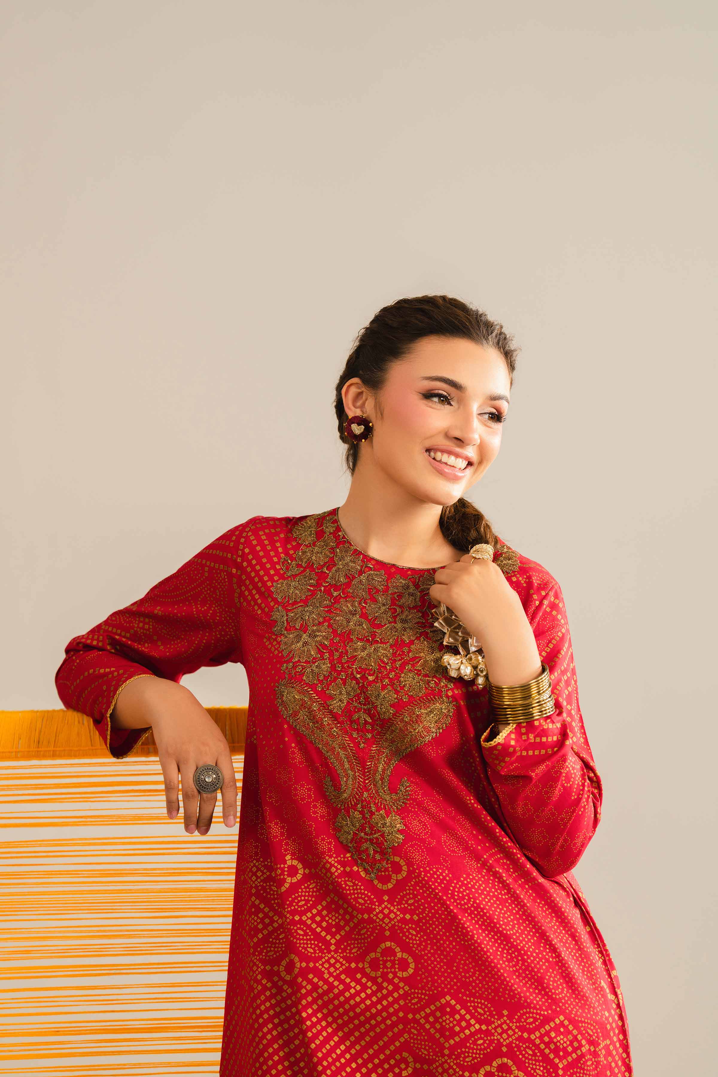 NishatUK - Red Embroidered Lawn 1-piece ready to wear Shirt