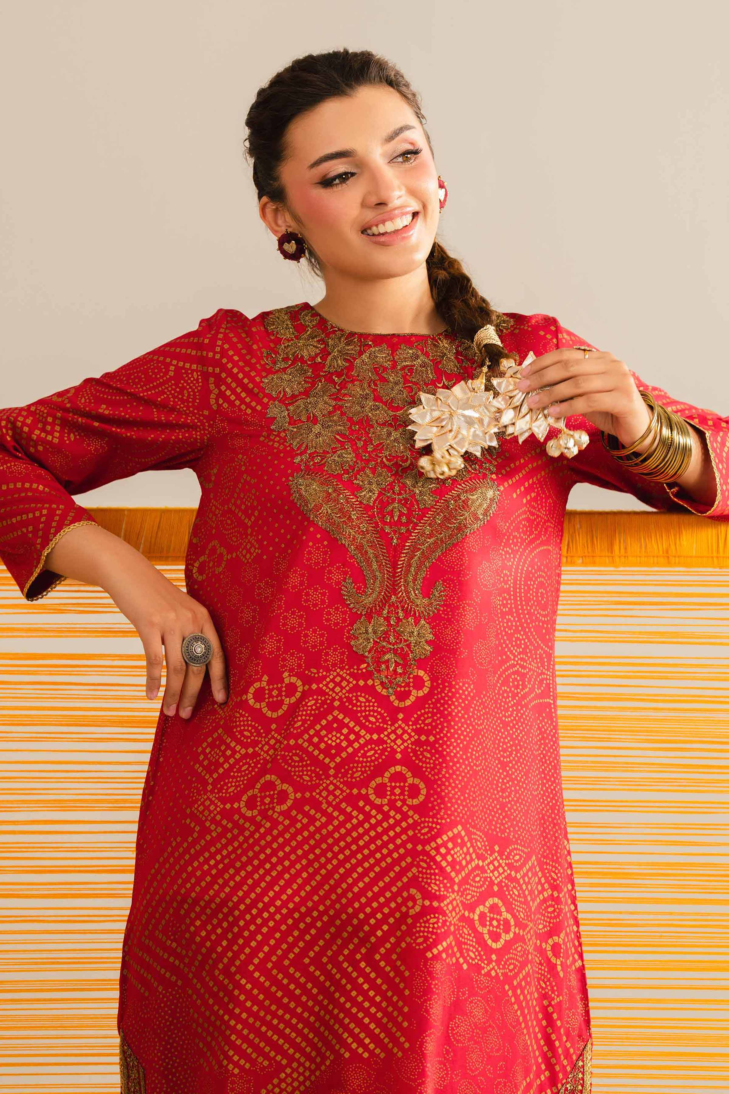 NishatUK - Red Embroidered Lawn 1-piece ready to wear Shirt