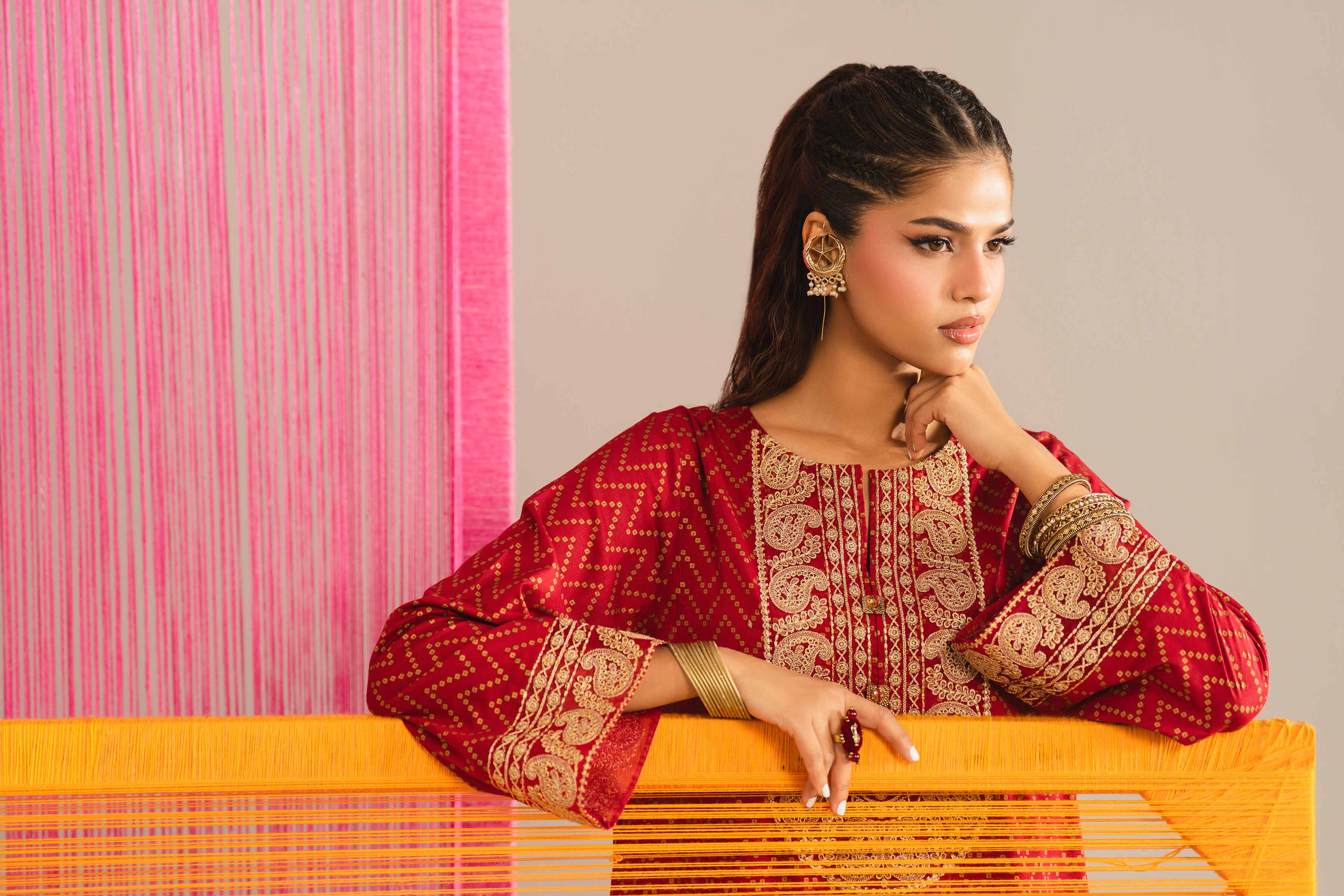 NishatUK - Red Embroidered Lawn 1-piece ready to wear Shirt