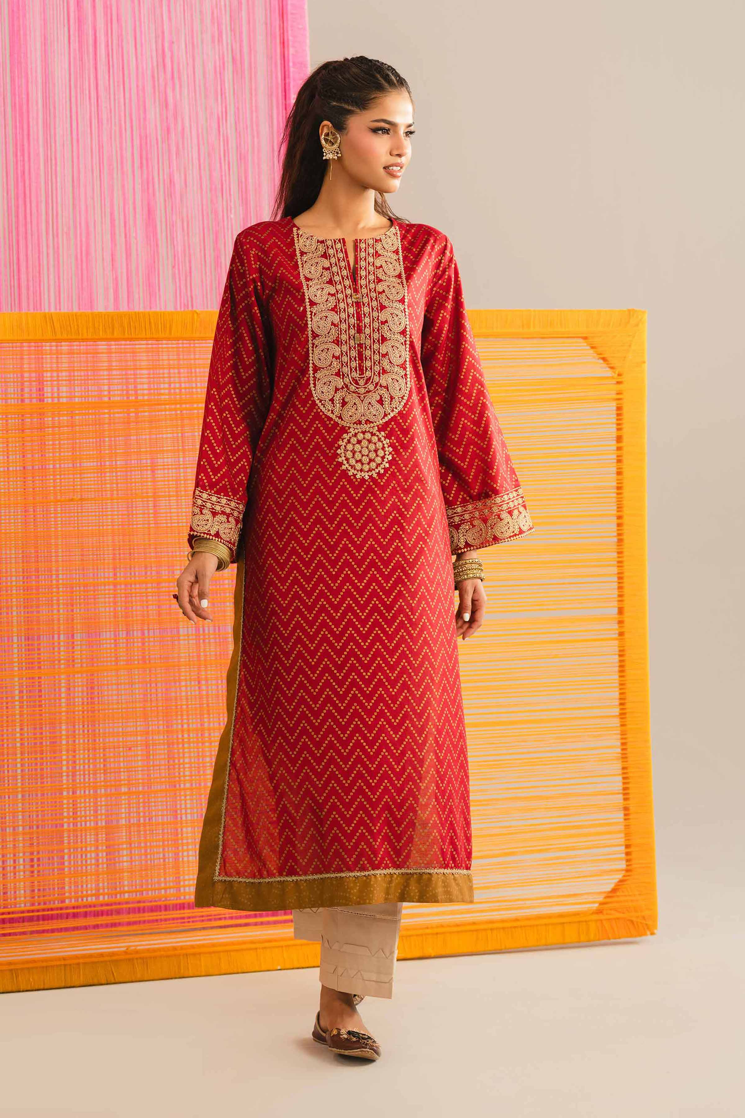 NishatUK - Red Embroidered Lawn 1-piece ready to wear Shirt