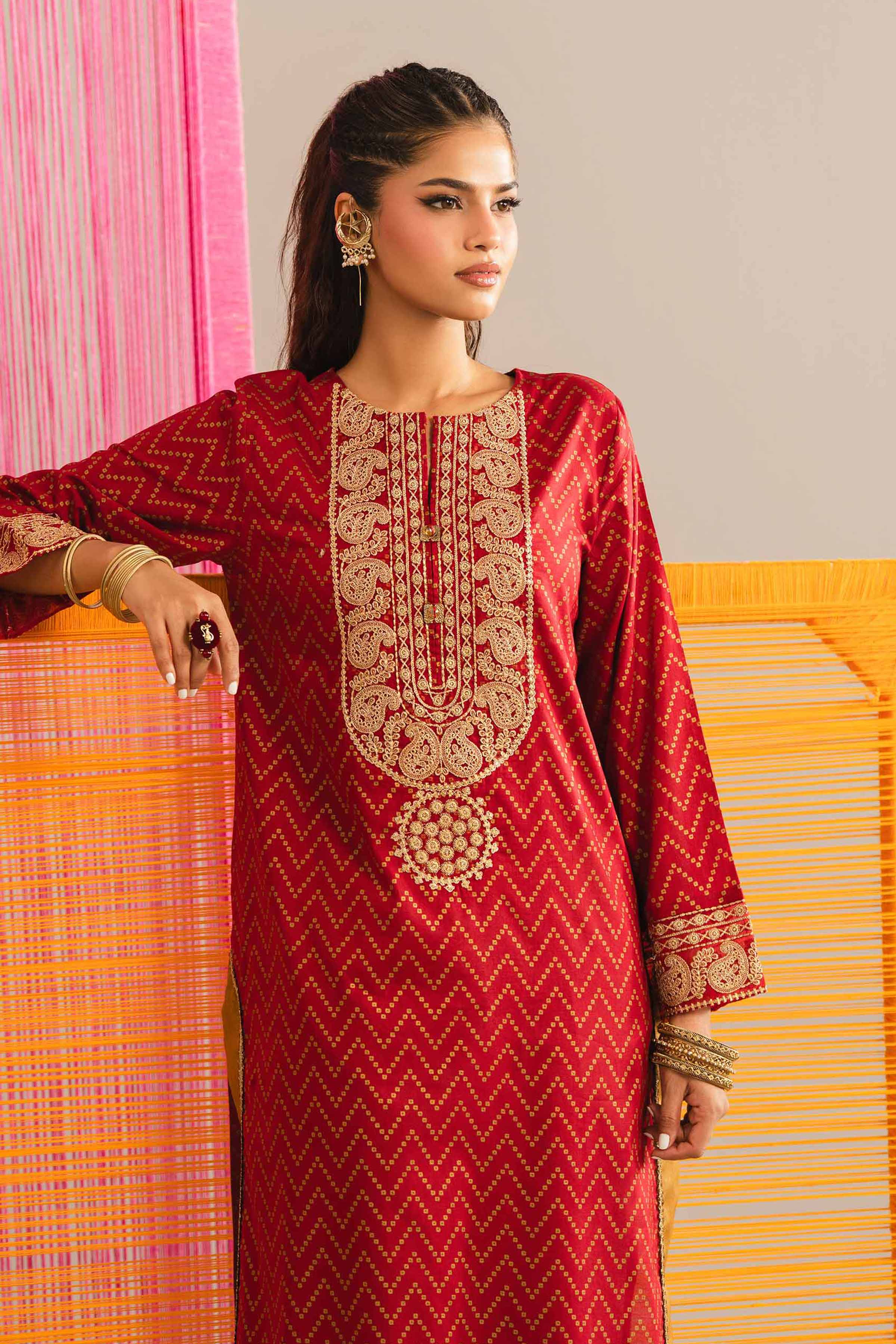 NishatUK - Red Embroidered Lawn 1-piece ready to wear Shirt
