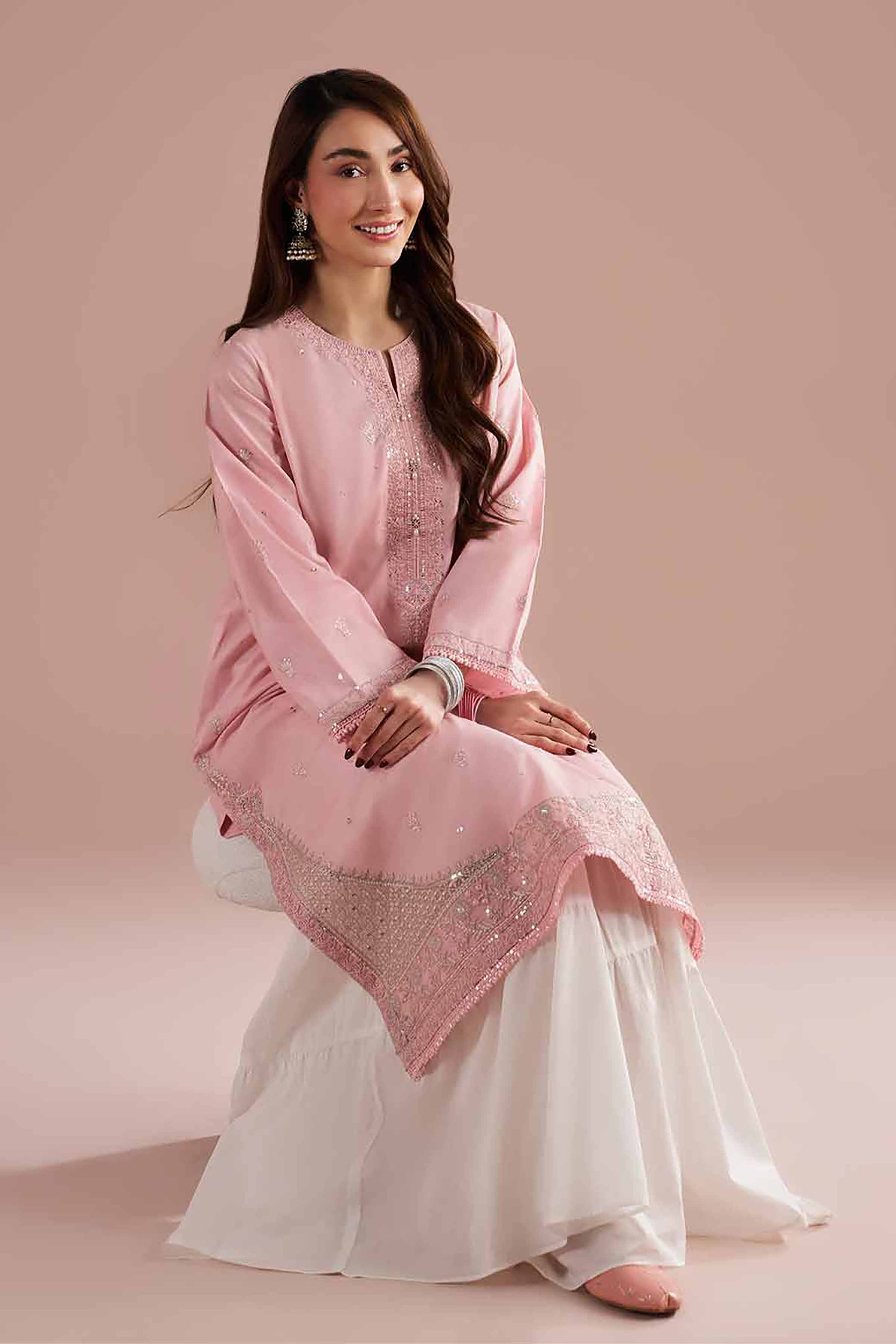 NishatUK - Pink Embroidered Cambric 1-piece ready to wear Shirt