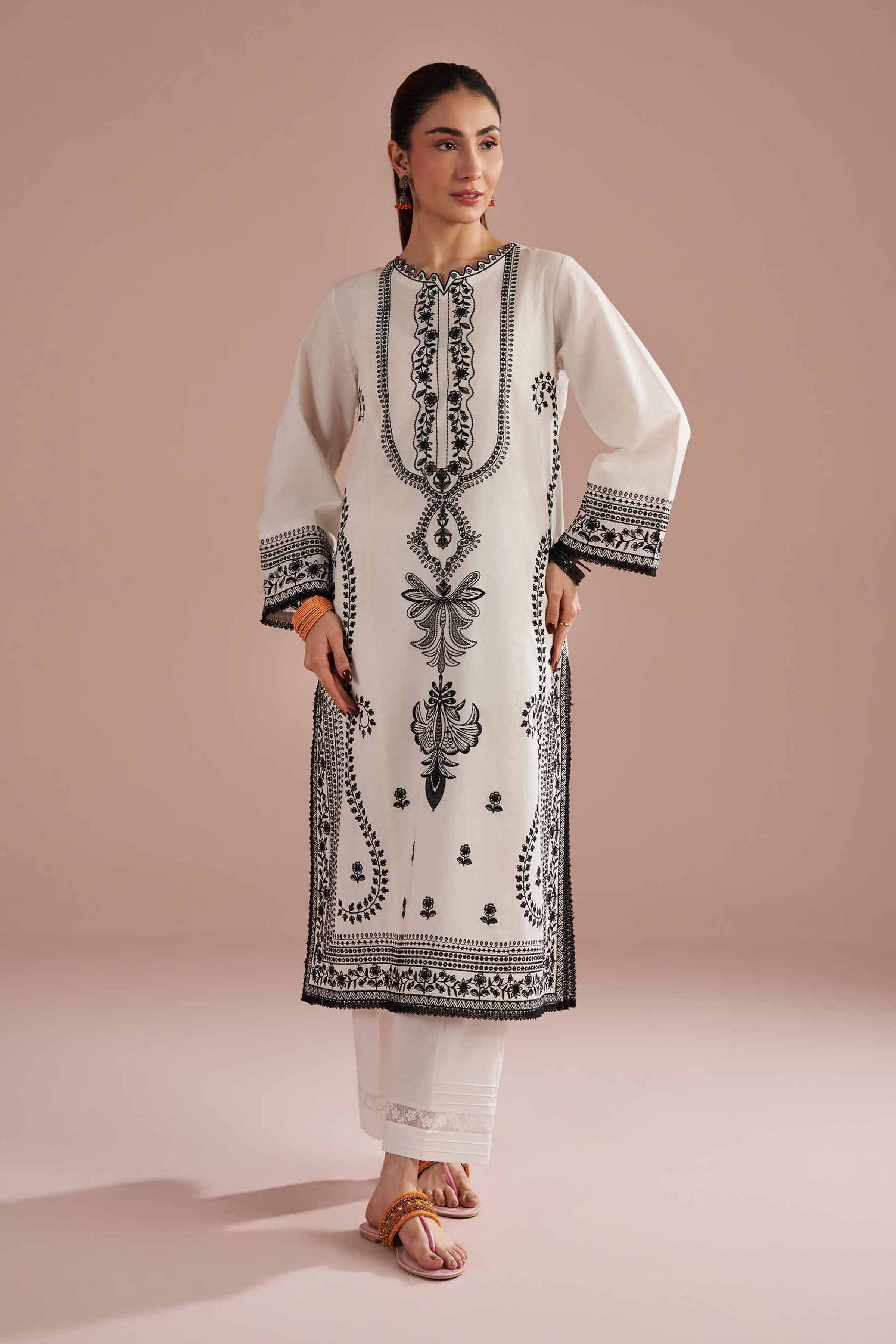 NishatUK - White Embroidered Cambric 1-piece ready to wear Shirt