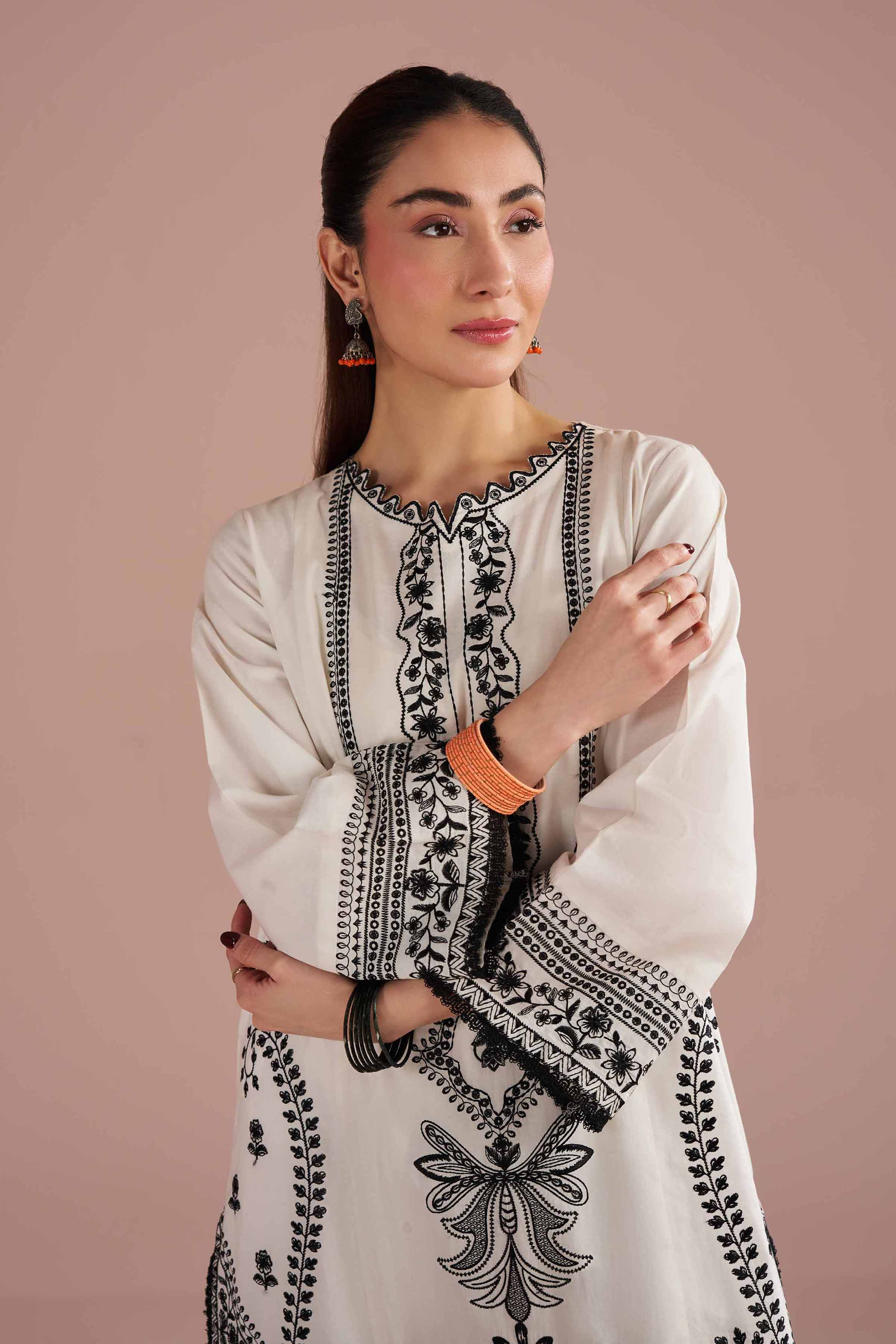 NishatUK - White Embroidered Cambric 1-piece ready to wear Shirt