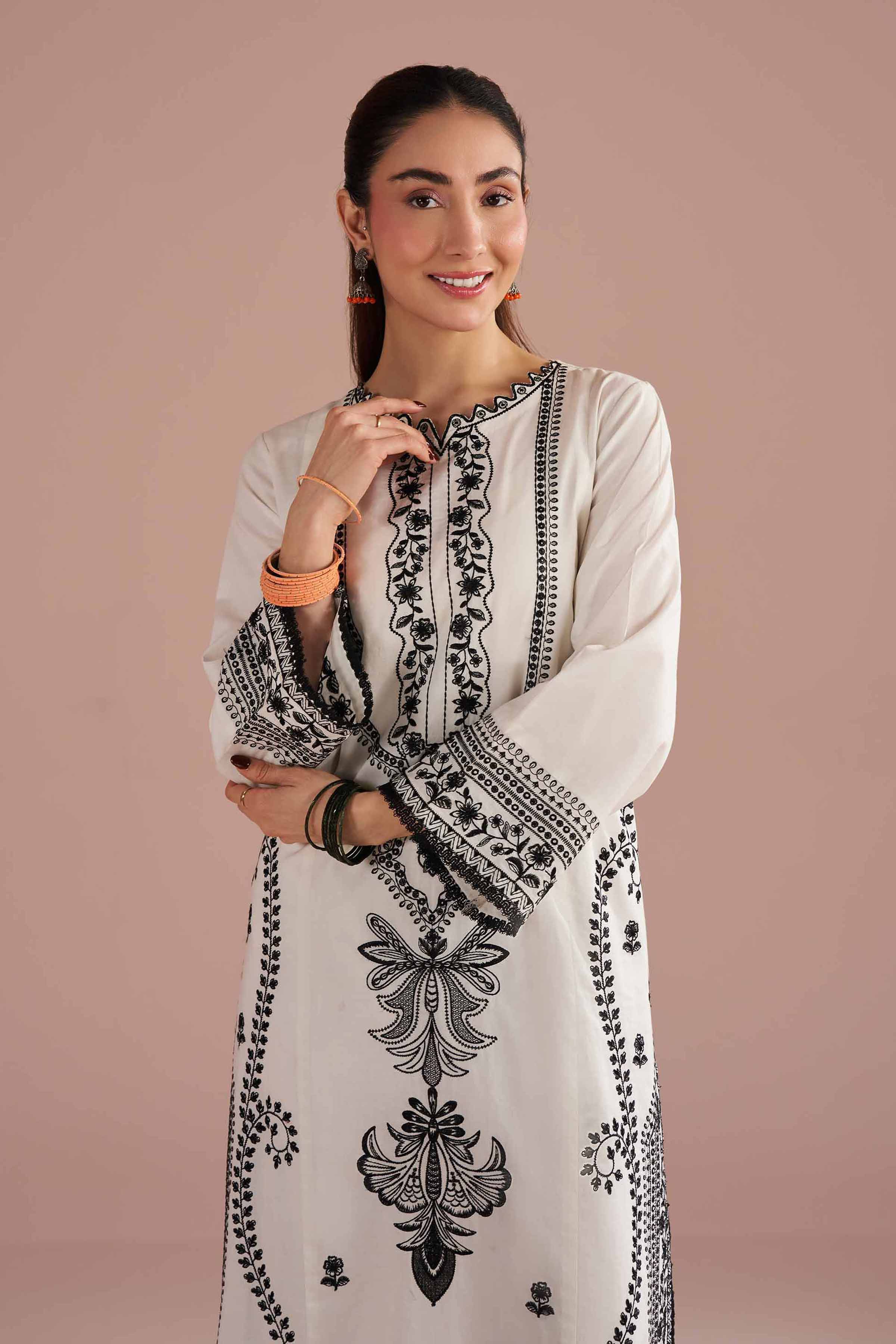NishatUK - White Embroidered Cambric 1-piece ready to wear Shirt