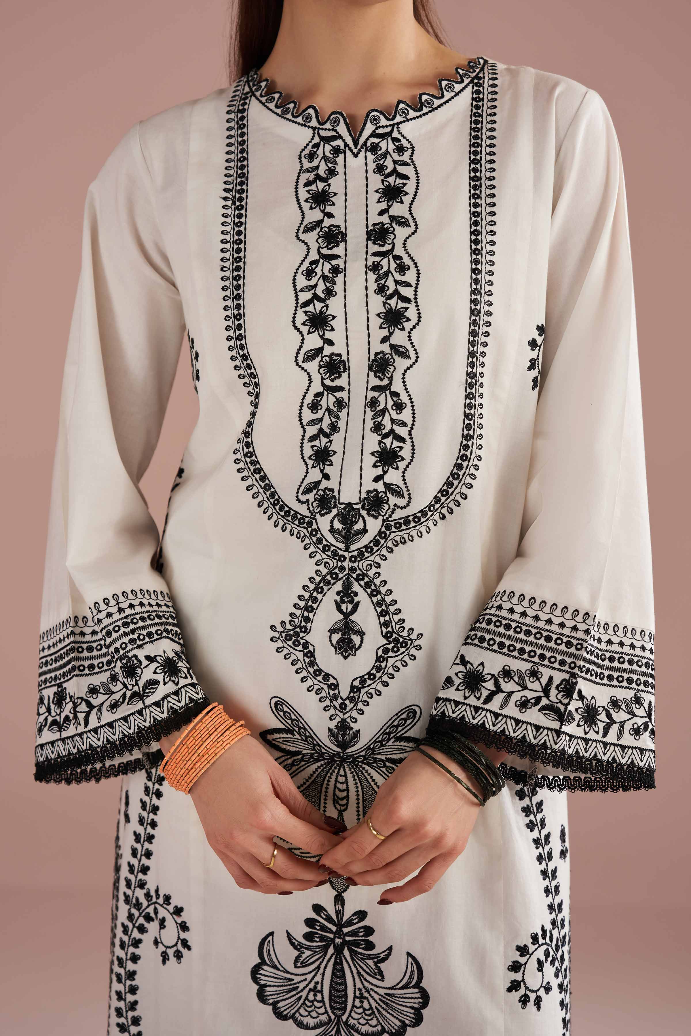 NishatUK - White Embroidered Cambric 1-piece ready to wear Shirt