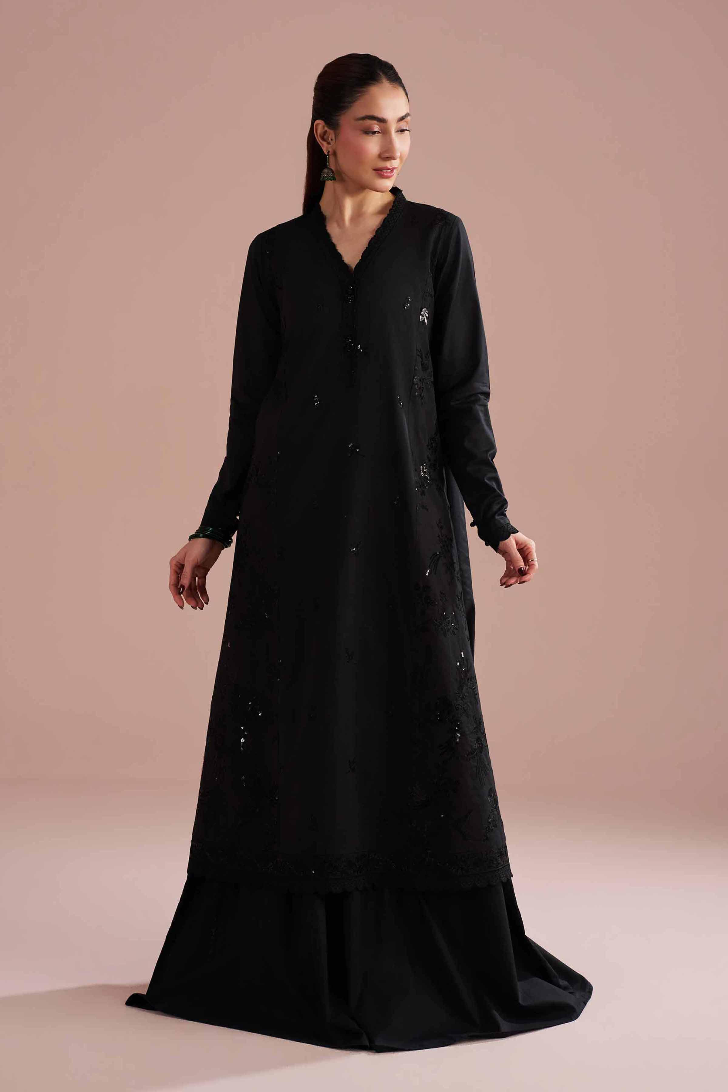 NishatUK - Black Embroidered Cambric ready to wear Dress
