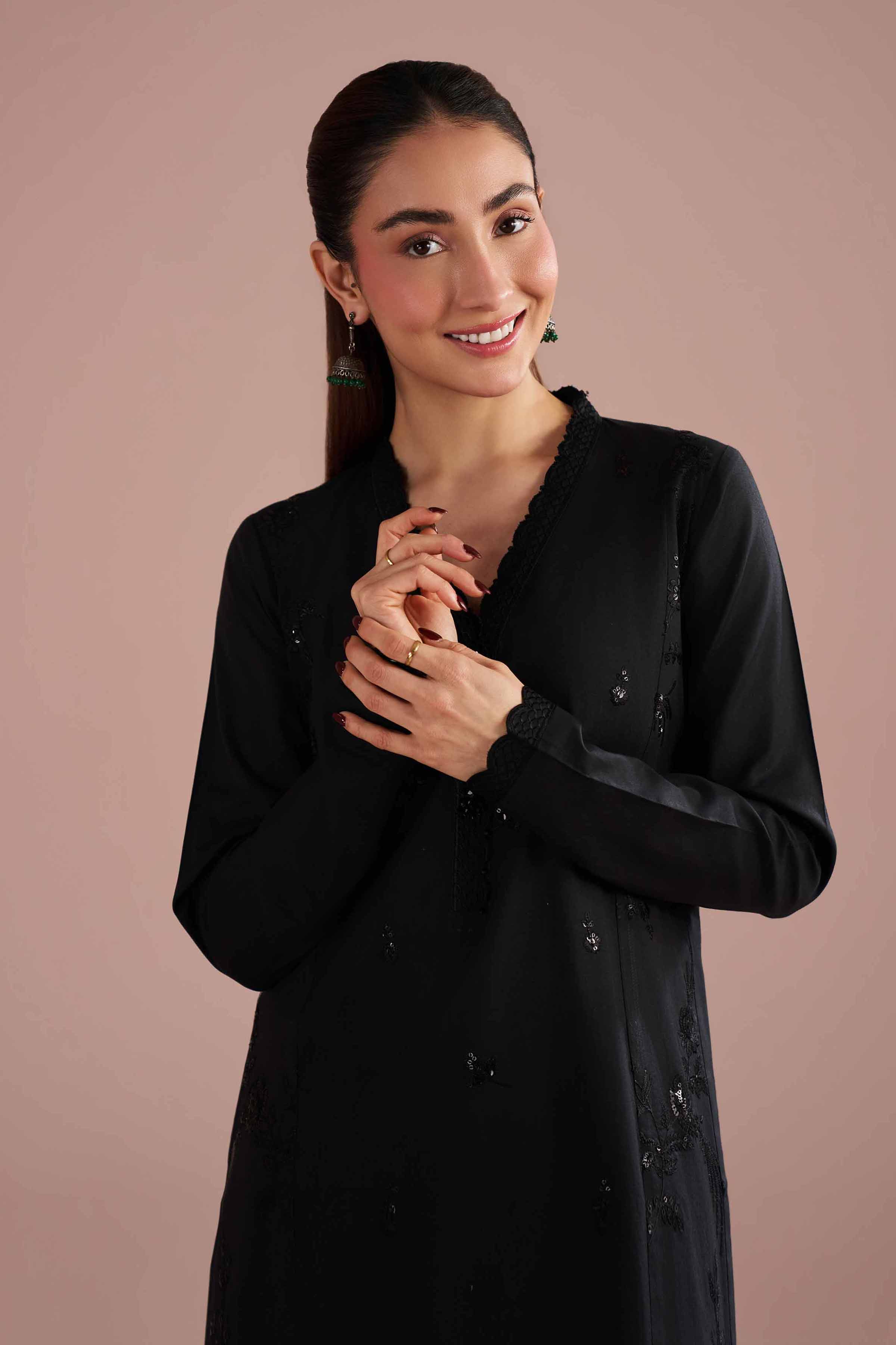 NishatUK - Black Embroidered Cambric ready to wear Dress