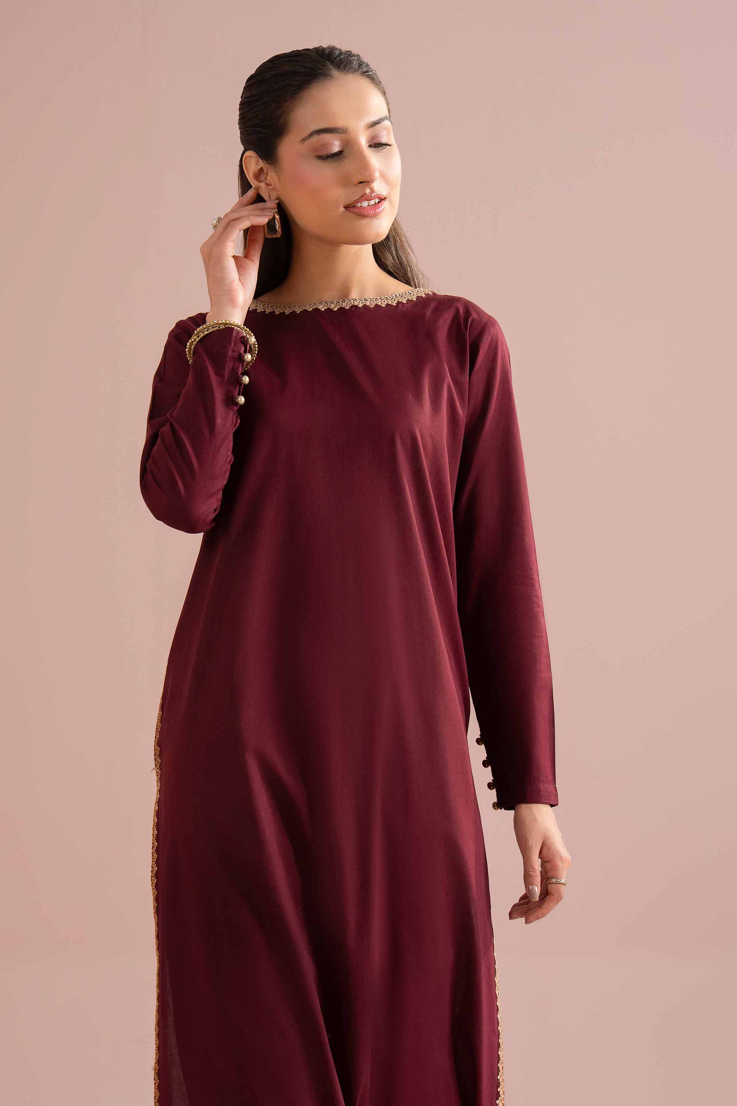 Nishat UK - Red Embroidered Yarn Dyed 1 Piece Ready To Wear Shirt