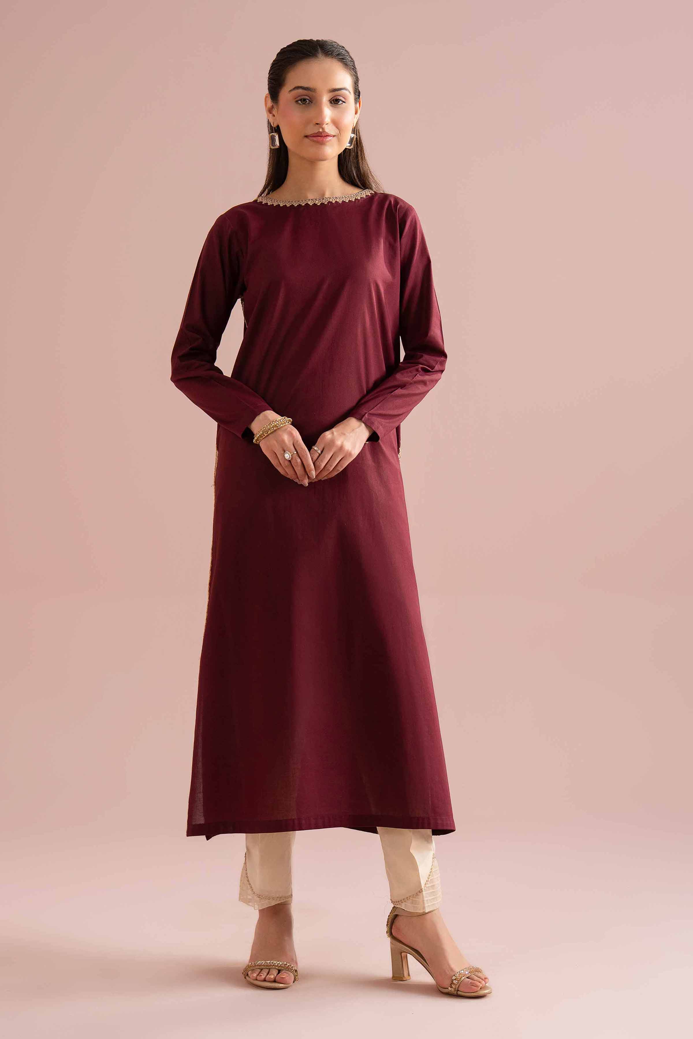 Nishat UK - Red Embroidered Yarn Dyed 1 Piece Ready To Wear Shirt