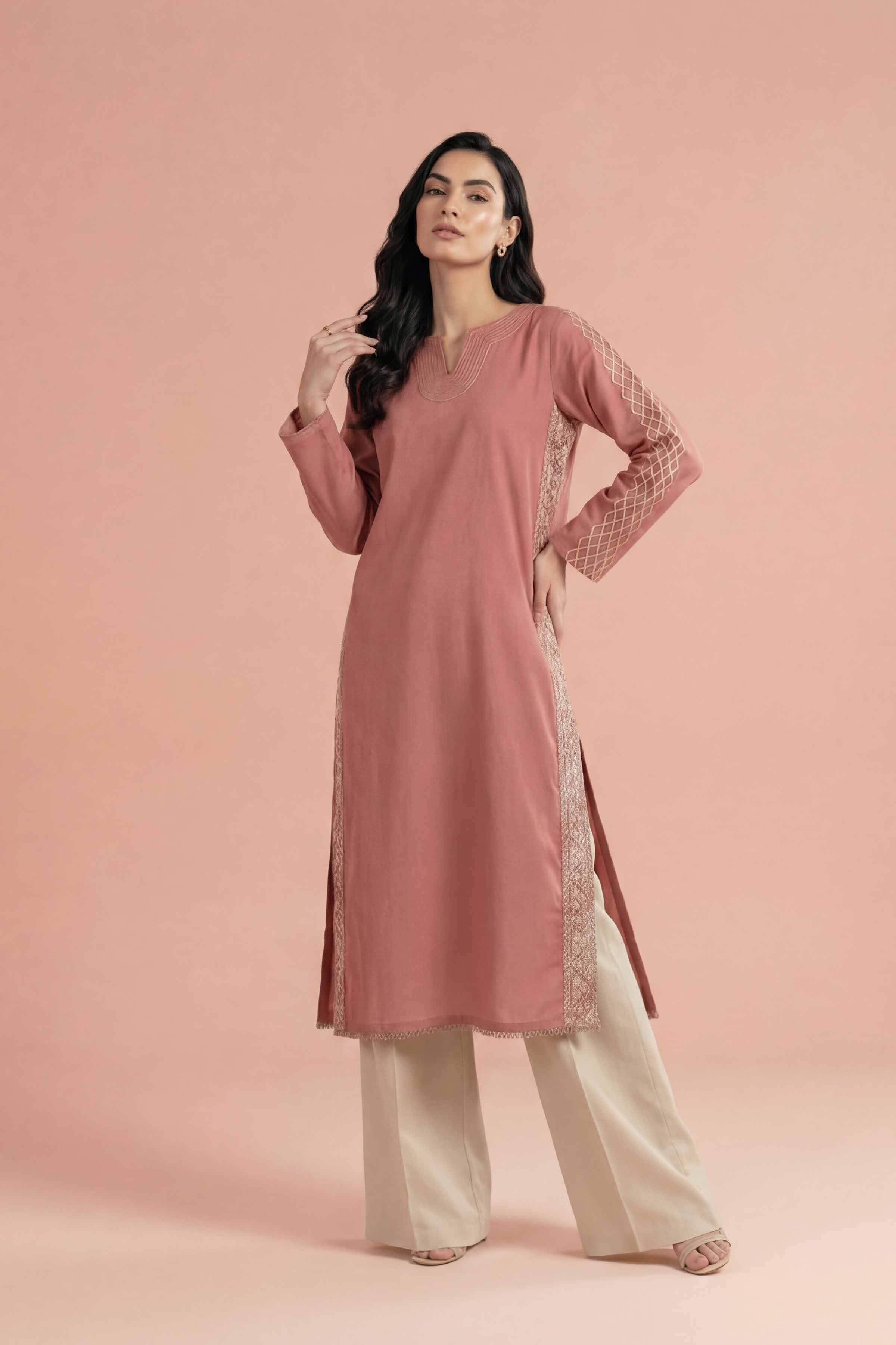 NishatUK - Brown Embroidered Yarn Dyed 1-piece ready to wear Shirt