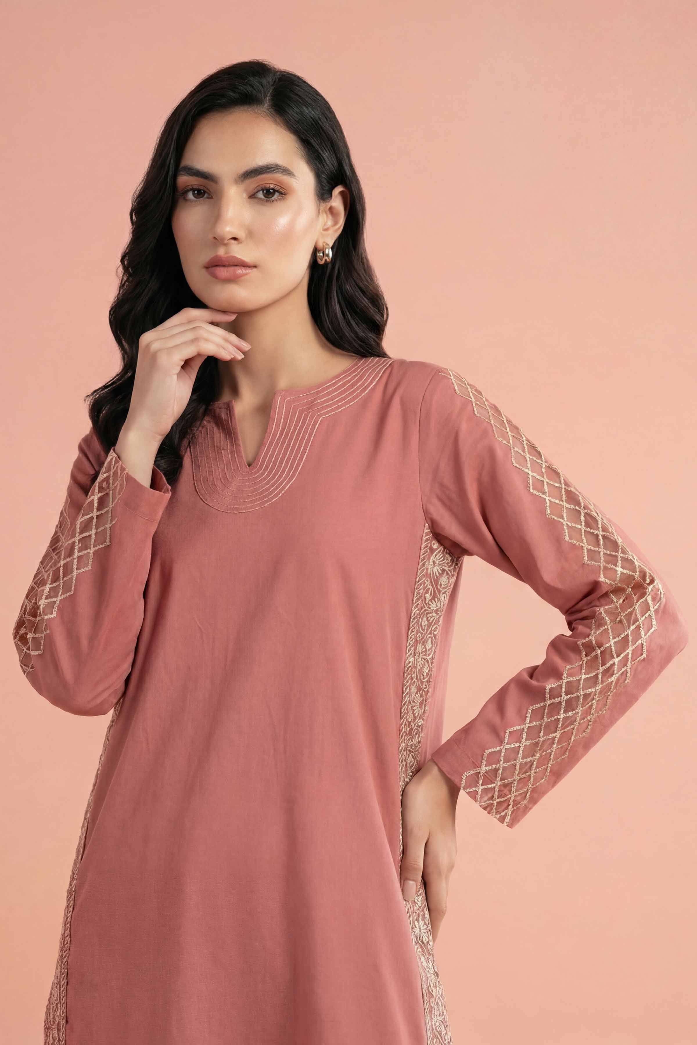 NishatUK - Brown Embroidered Yarn Dyed 1-piece ready to wear Shirt