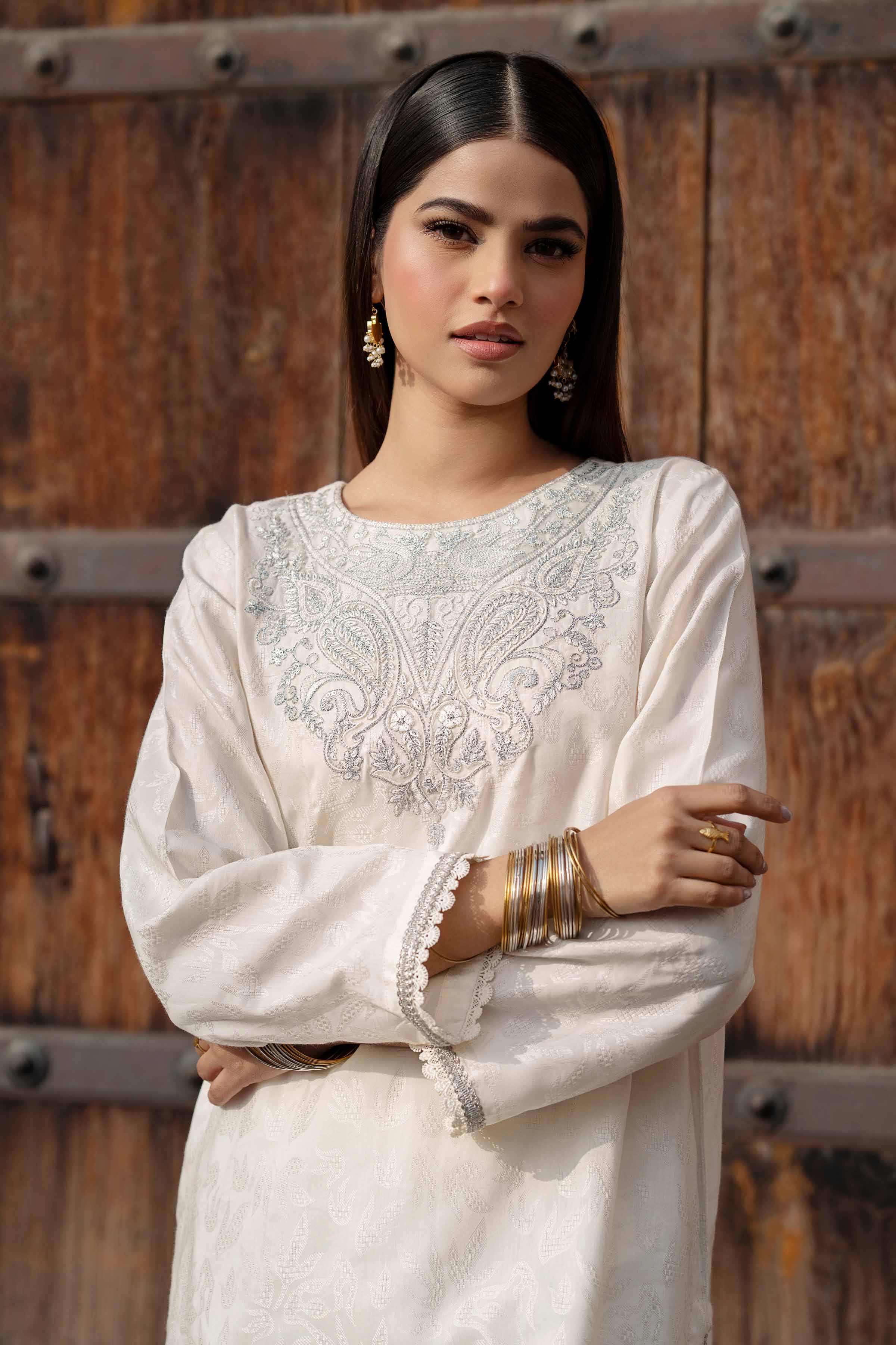 NishatUK - Off White Embroidered Jacquard 2-piece ready to wear Dress