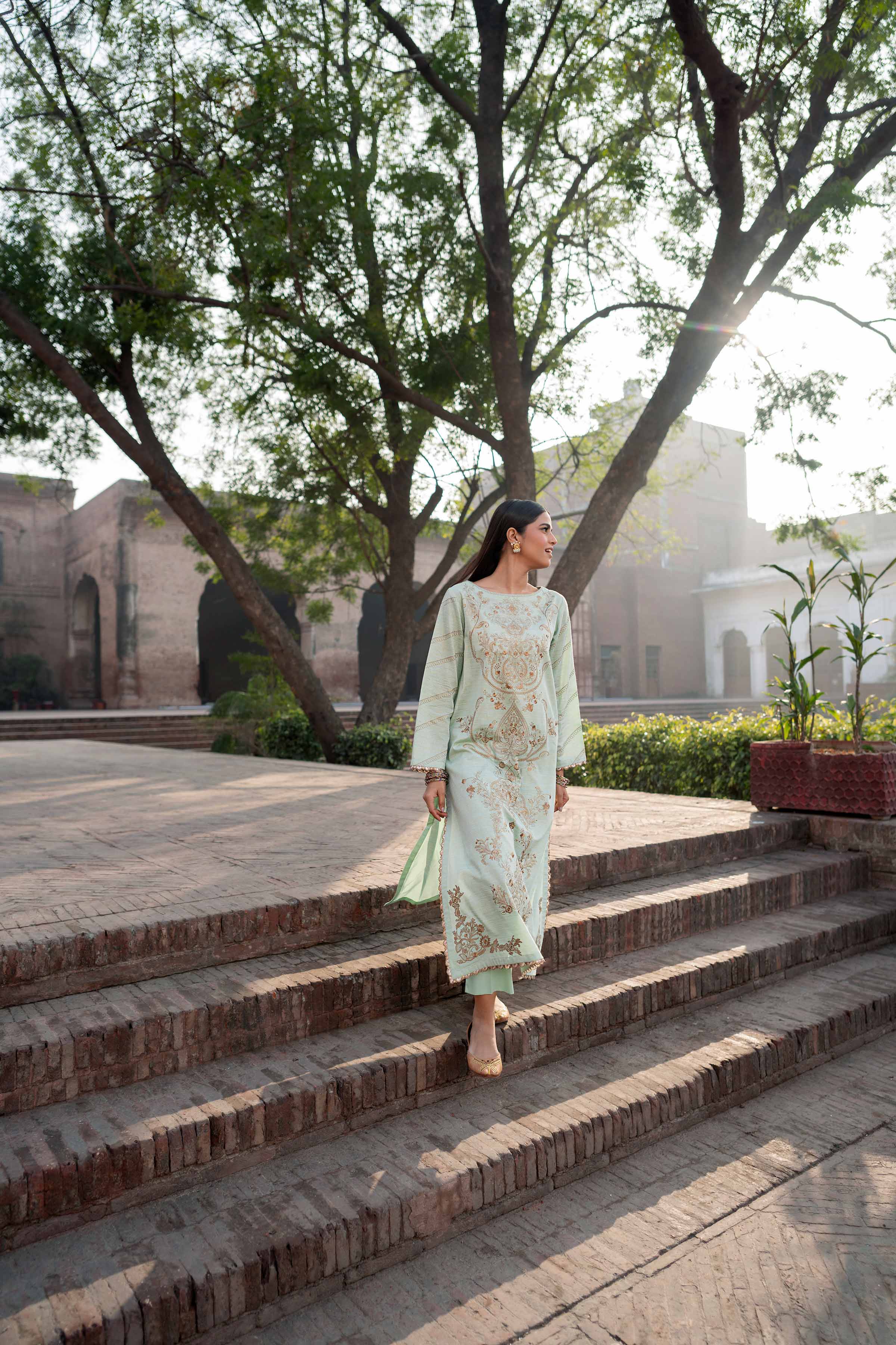 NishatUK - Blue Embroidered Yarn Dyed 2-piece ready to wear Dress