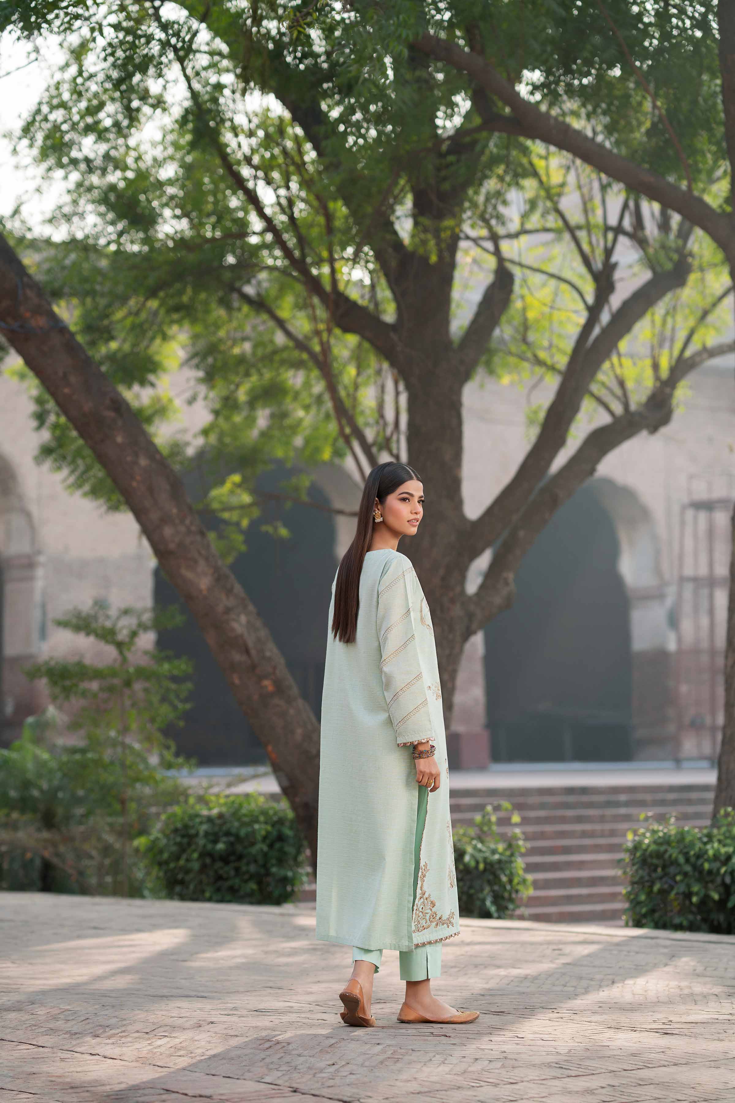 NishatUK - Blue Embroidered Yarn Dyed 2-piece ready to wear Dress