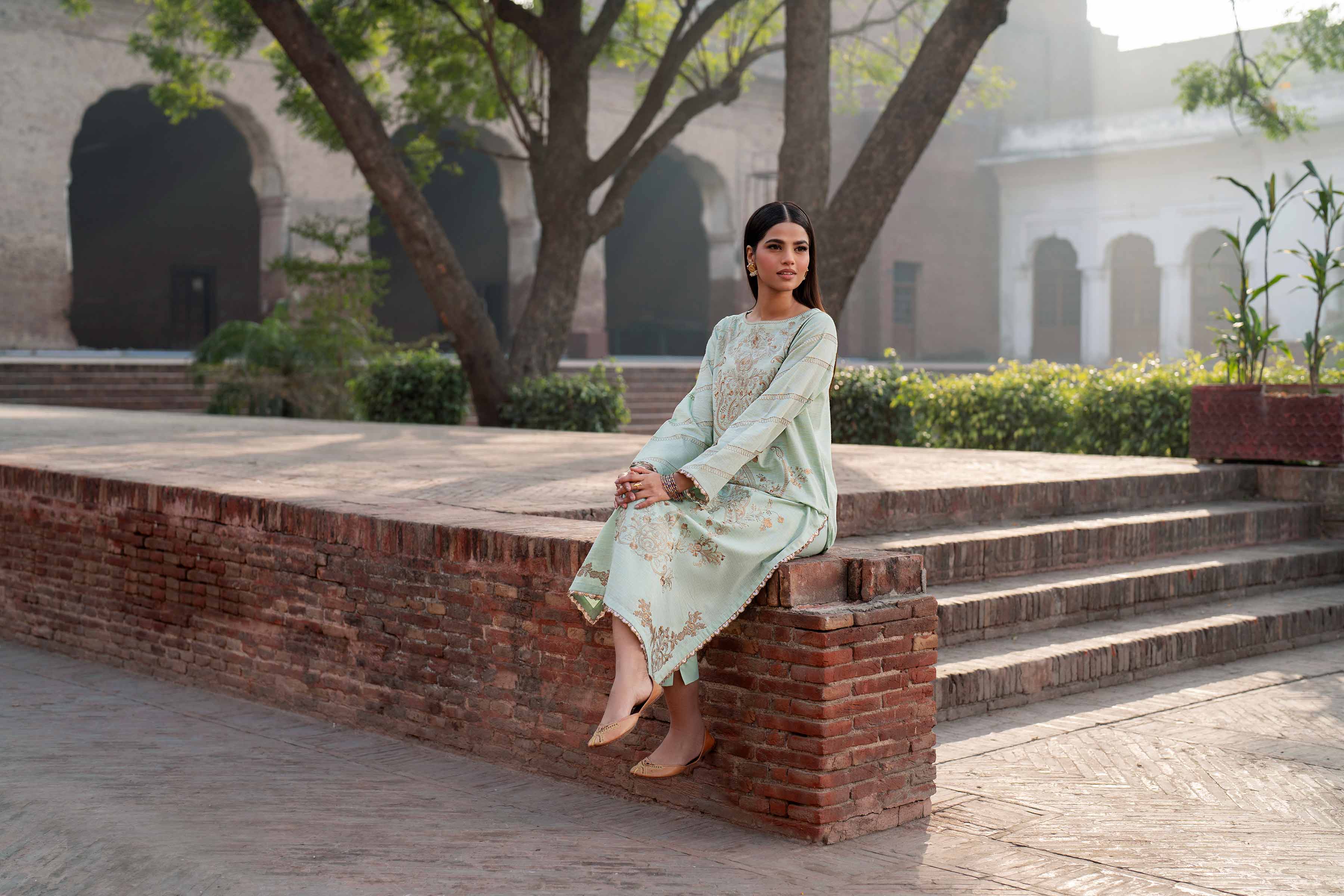 NishatUK - Blue Embroidered Yarn Dyed 2-piece ready to wear Dress