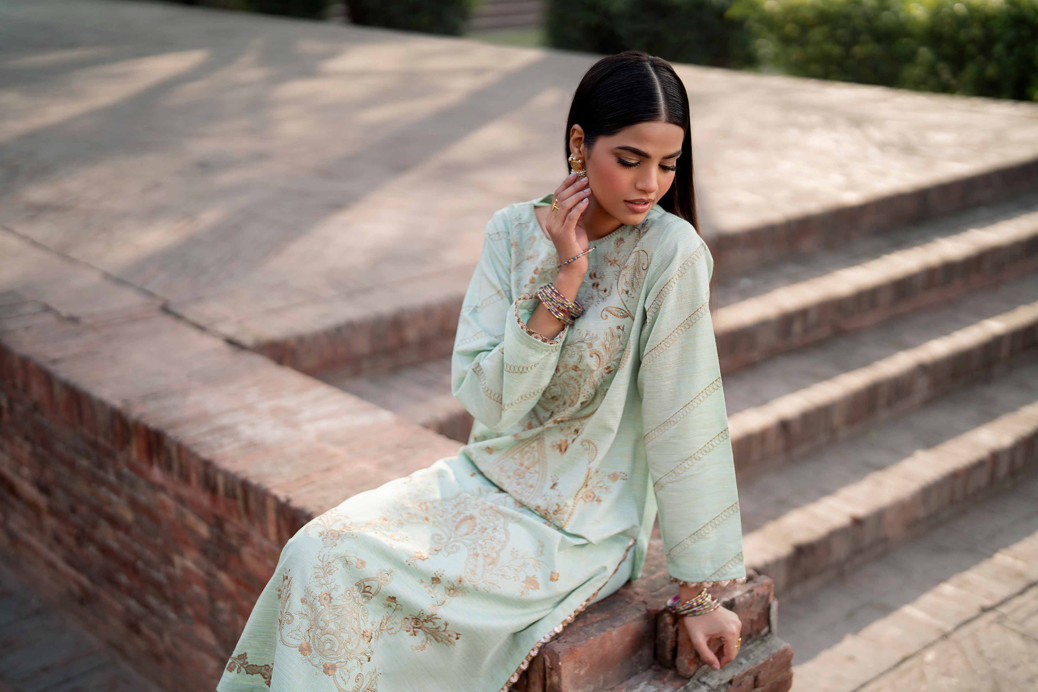 NishatUK - Blue Embroidered Yarn Dyed 2-piece ready to wear Dress