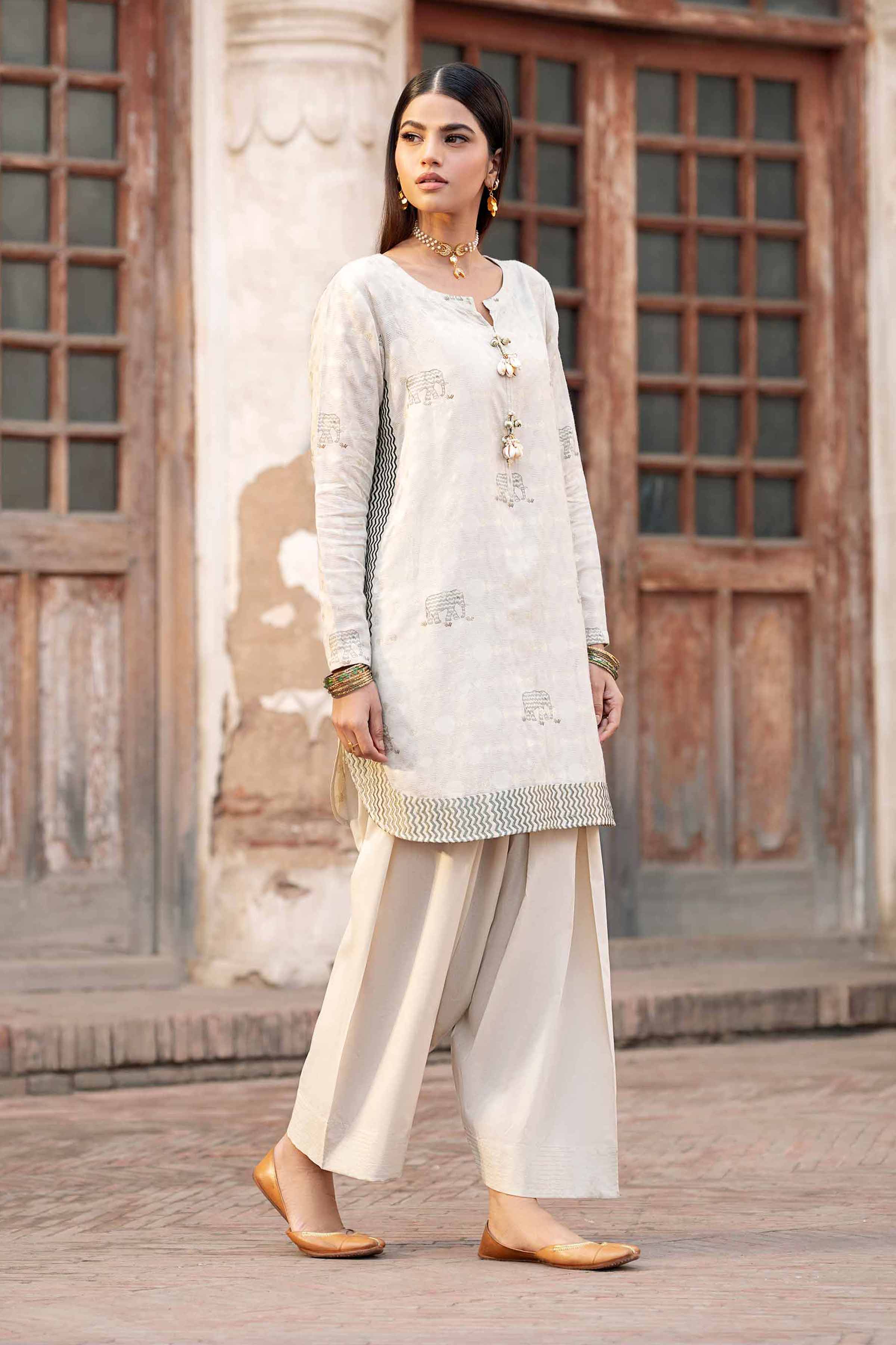 NishatUK - Beige Embroidered Jacquard 2-piece ready to wear Dress