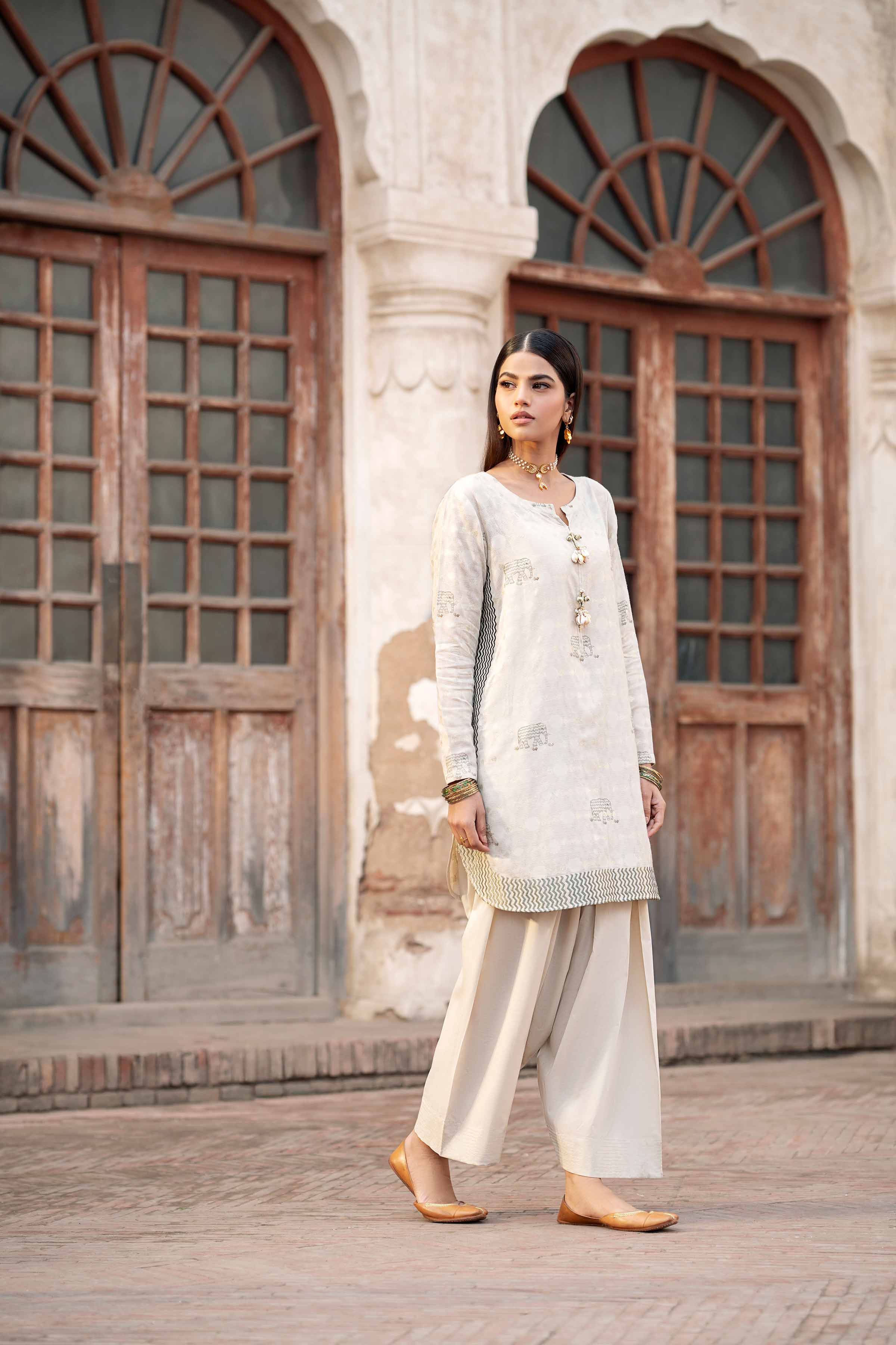 NishatUK - Beige Embroidered Jacquard 2-piece ready to wear Dress
