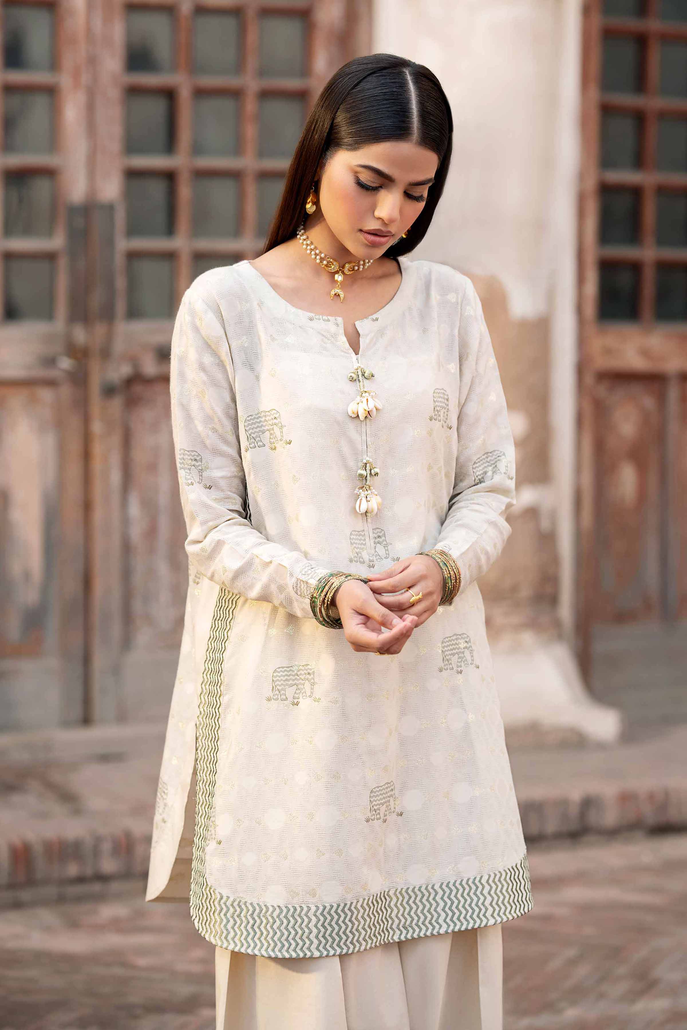 NishatUK - Beige Embroidered Jacquard 2-piece ready to wear Dress