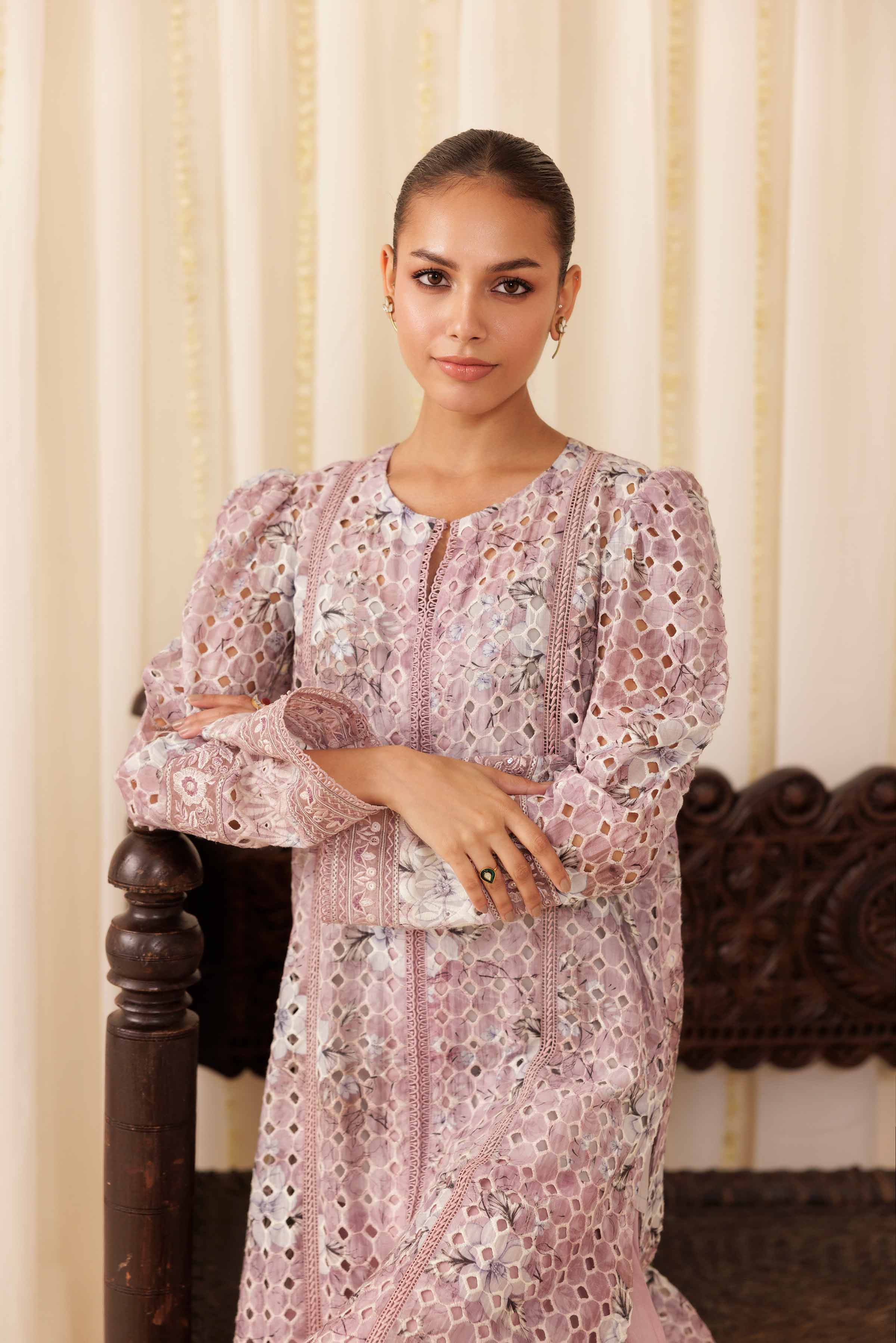 NishatUK - Plum Embroidered Silk 2-piece ready to wear Dress