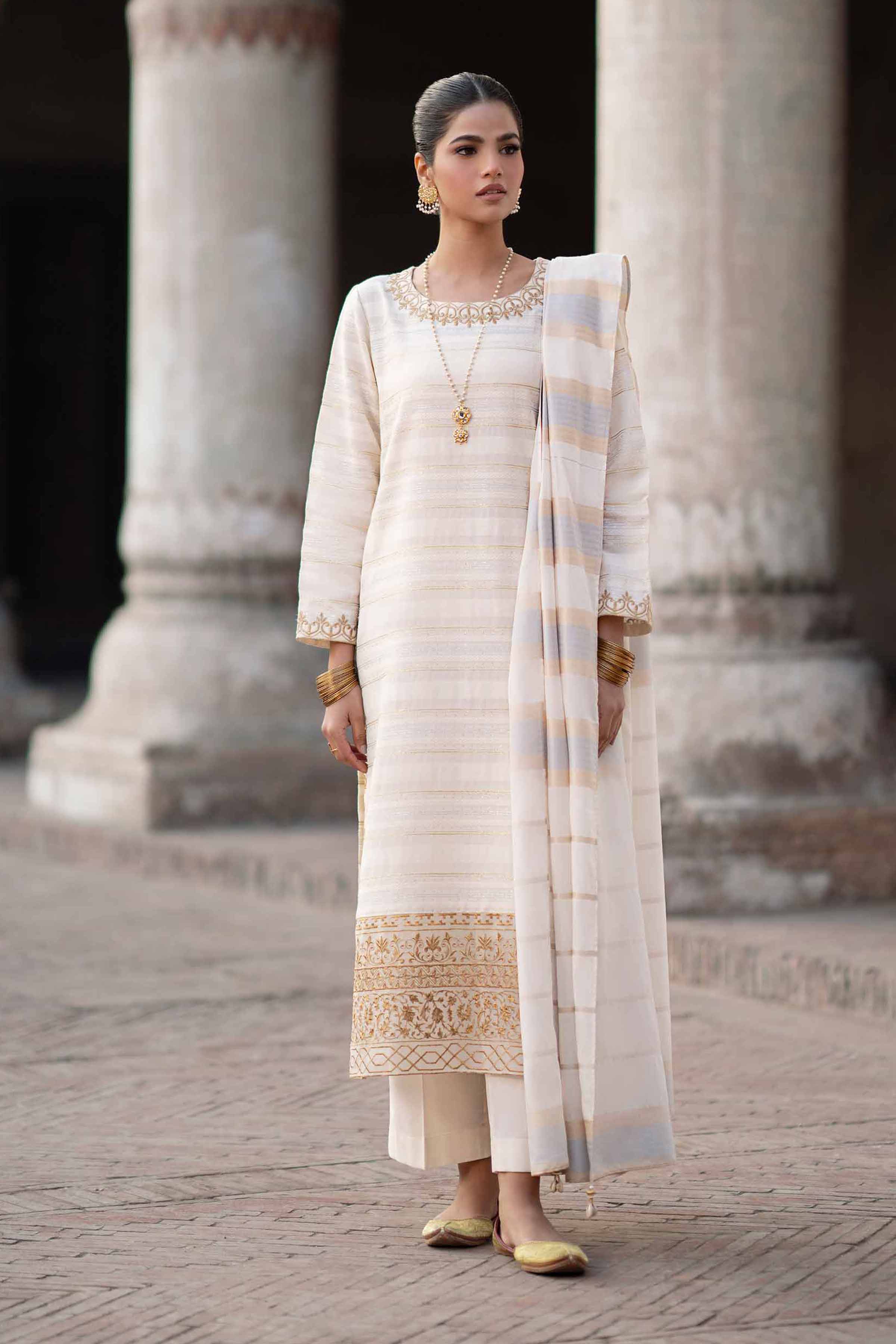 NishatUK - Off White Embroidered Jacquard 3-piece ready to wear Suit