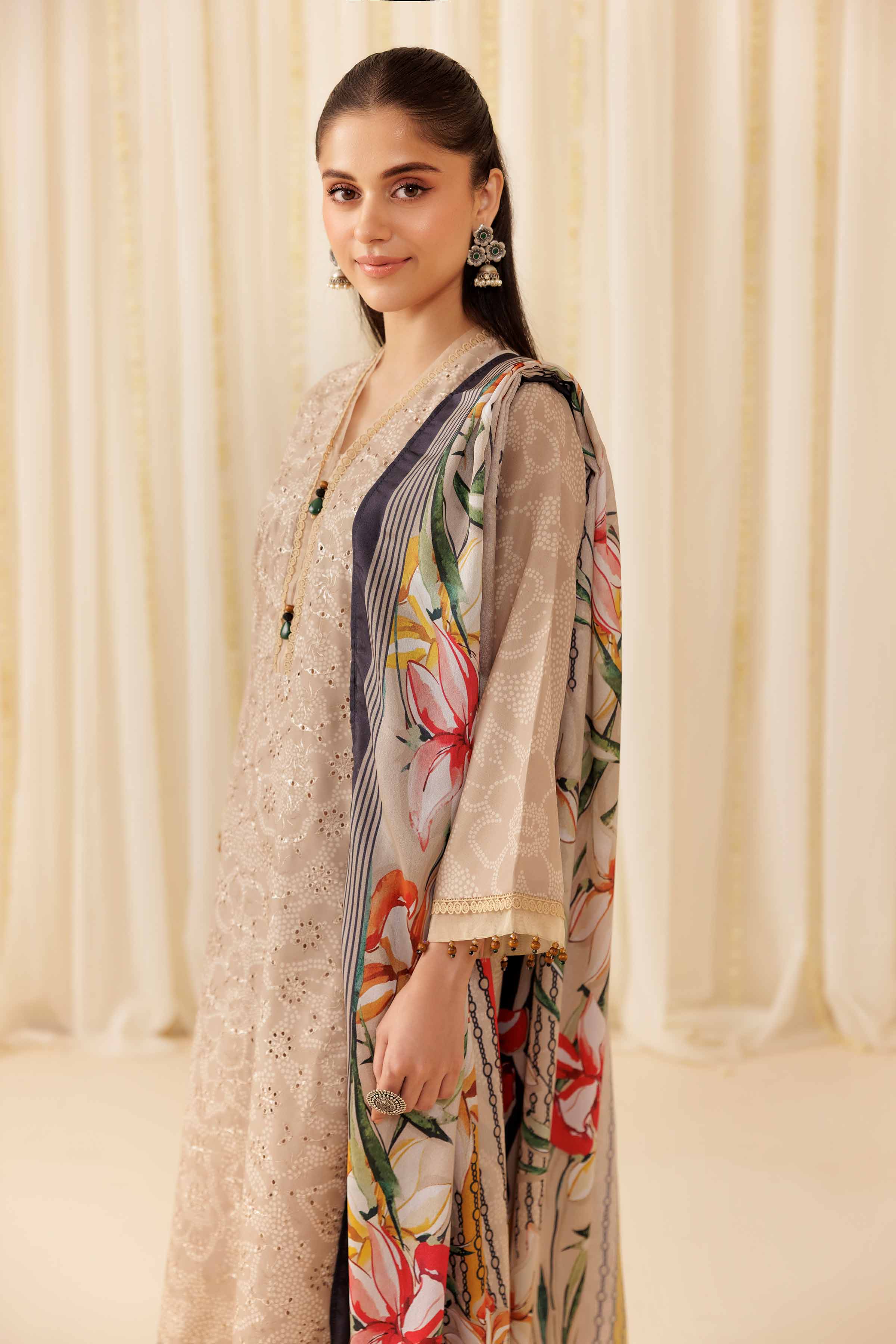 NishatUK - Beige Printed Chicken Kari 3-piece ready to wear Suit