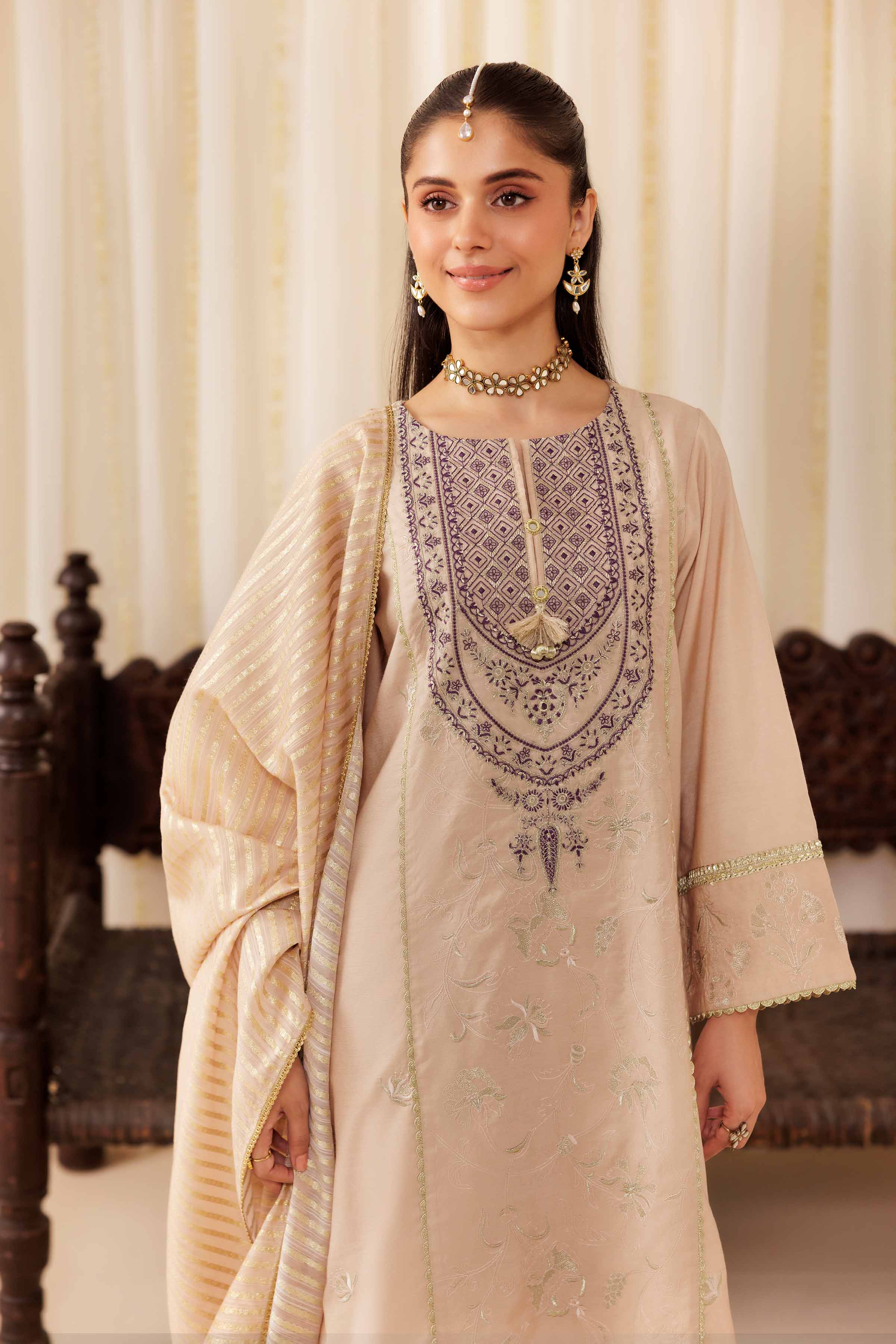 Nishat UK - Pink Embroidered Cotton 3 Pieces ready to wear Suit