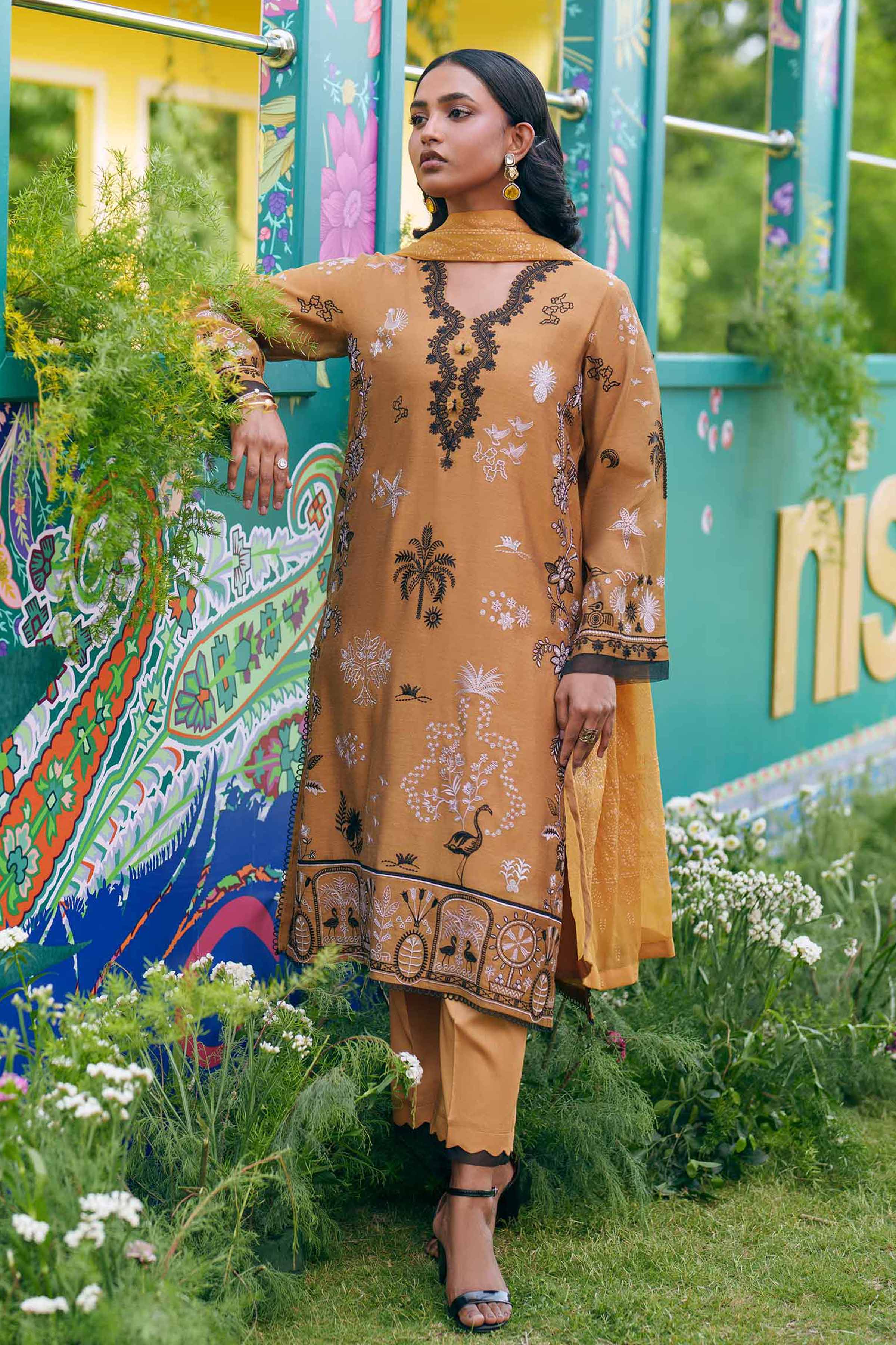 Nishat UK - Yellow Embroidered Cotton 3 Pieces Ready To Wear Suit