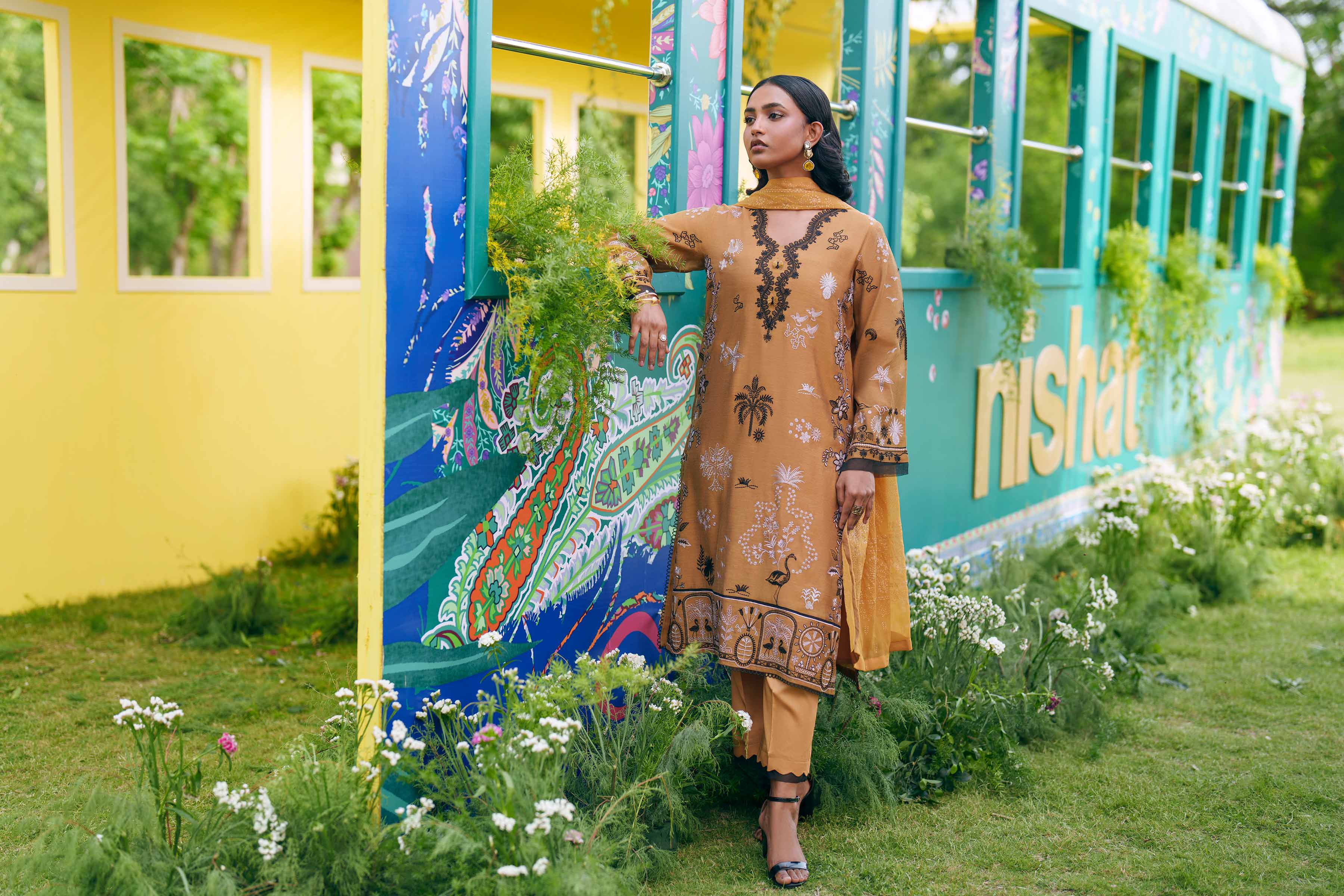 Nishat UK - Yellow Embroidered Cotton 3 Pieces Ready To Wear Suit