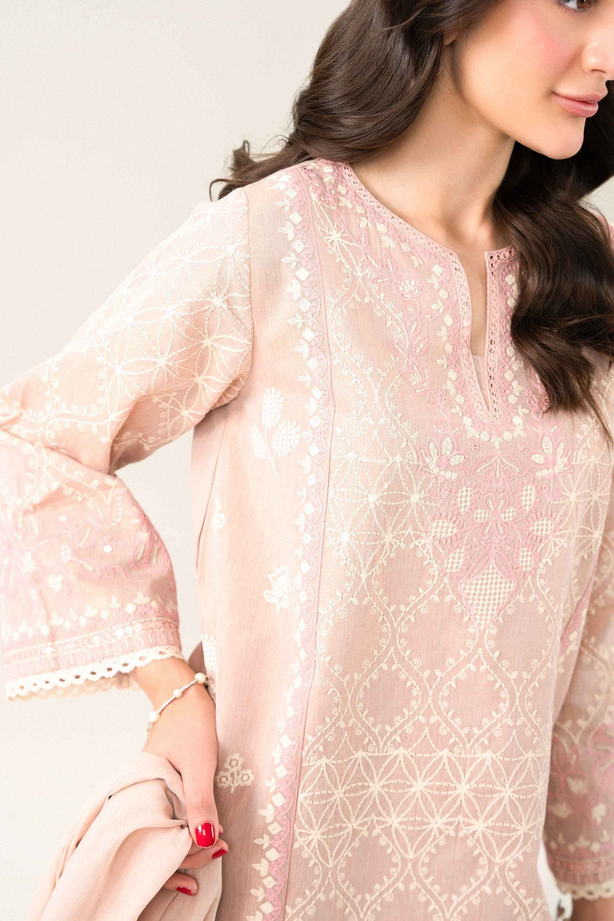 Nishat UK - Pink Embroidered Yarn Dyed 3 Pieces ready to wear Suit