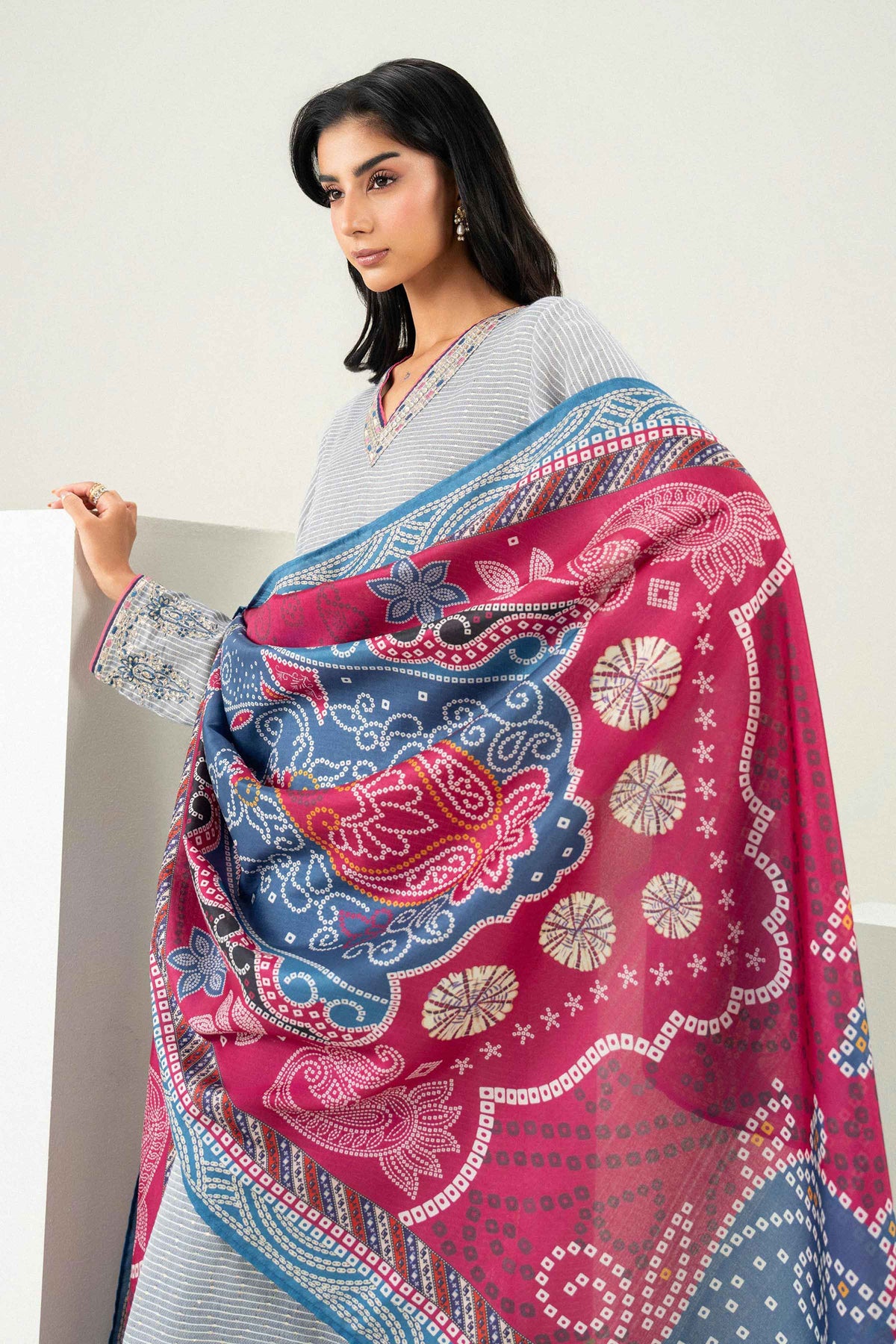 Nishat UK - Grey Embroidered Silk 3 Pieces ready to wear Suit