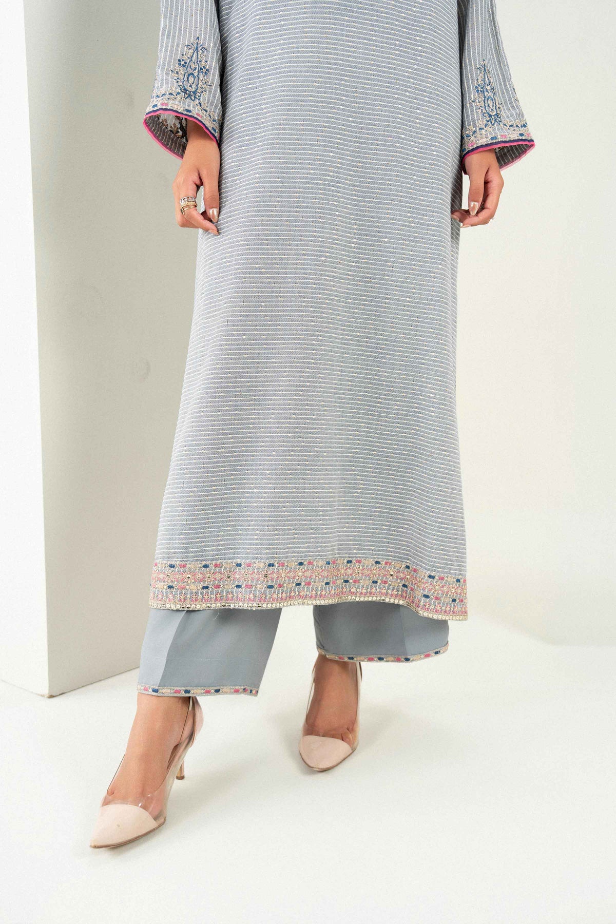 Nishat UK - Grey Embroidered Silk 3 Pieces ready to wear Suit