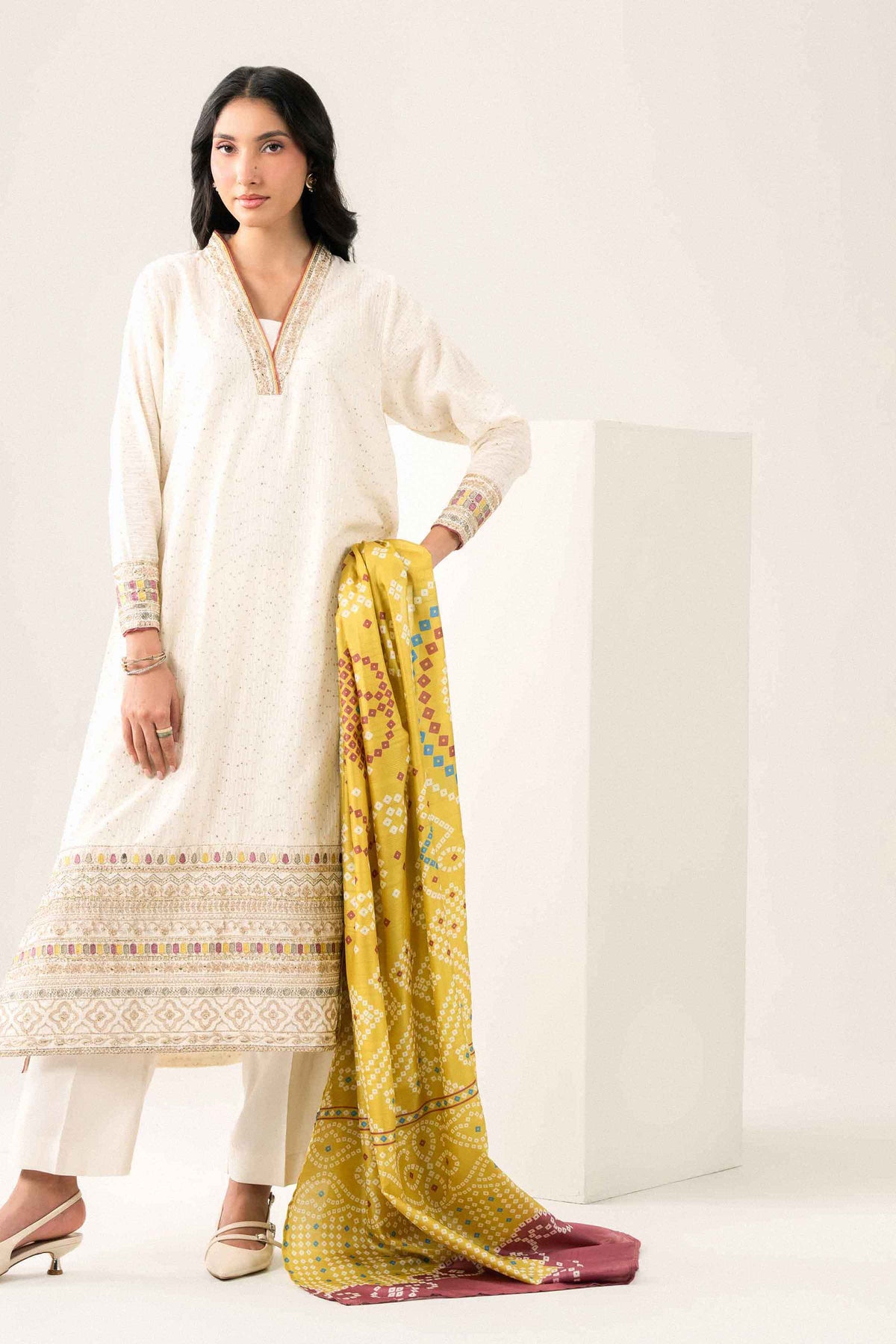 Nishat UK - Off White Embroidered Monar 3 Pieces ready to wear Suit
