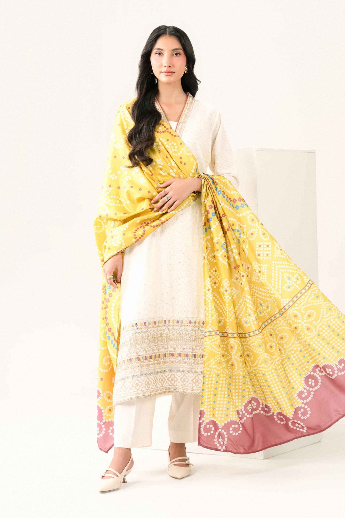 Nishat UK - Off White Embroidered Monar 3 Pieces ready to wear Suit