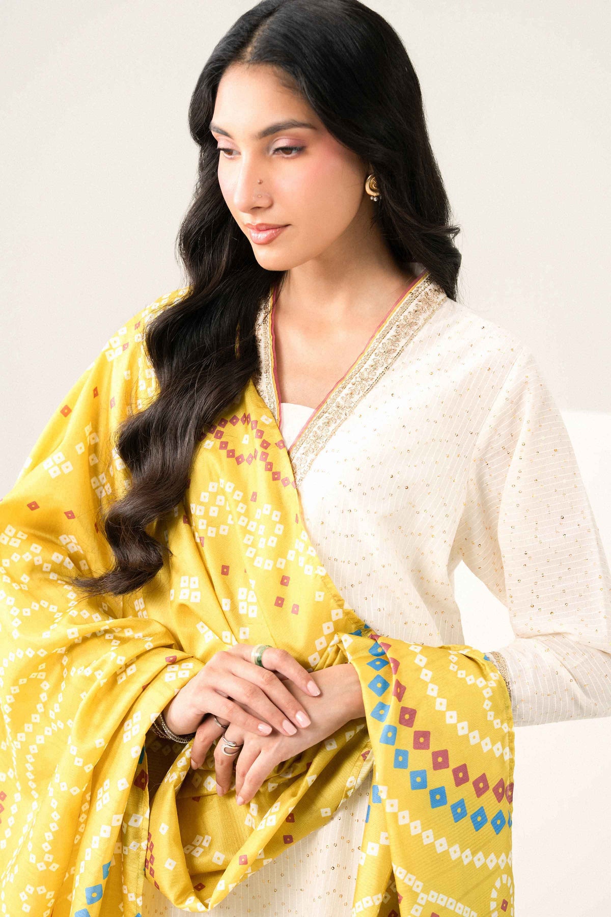 Nishat UK - Off White Embroidered Monar 3 Pieces ready to wear Suit