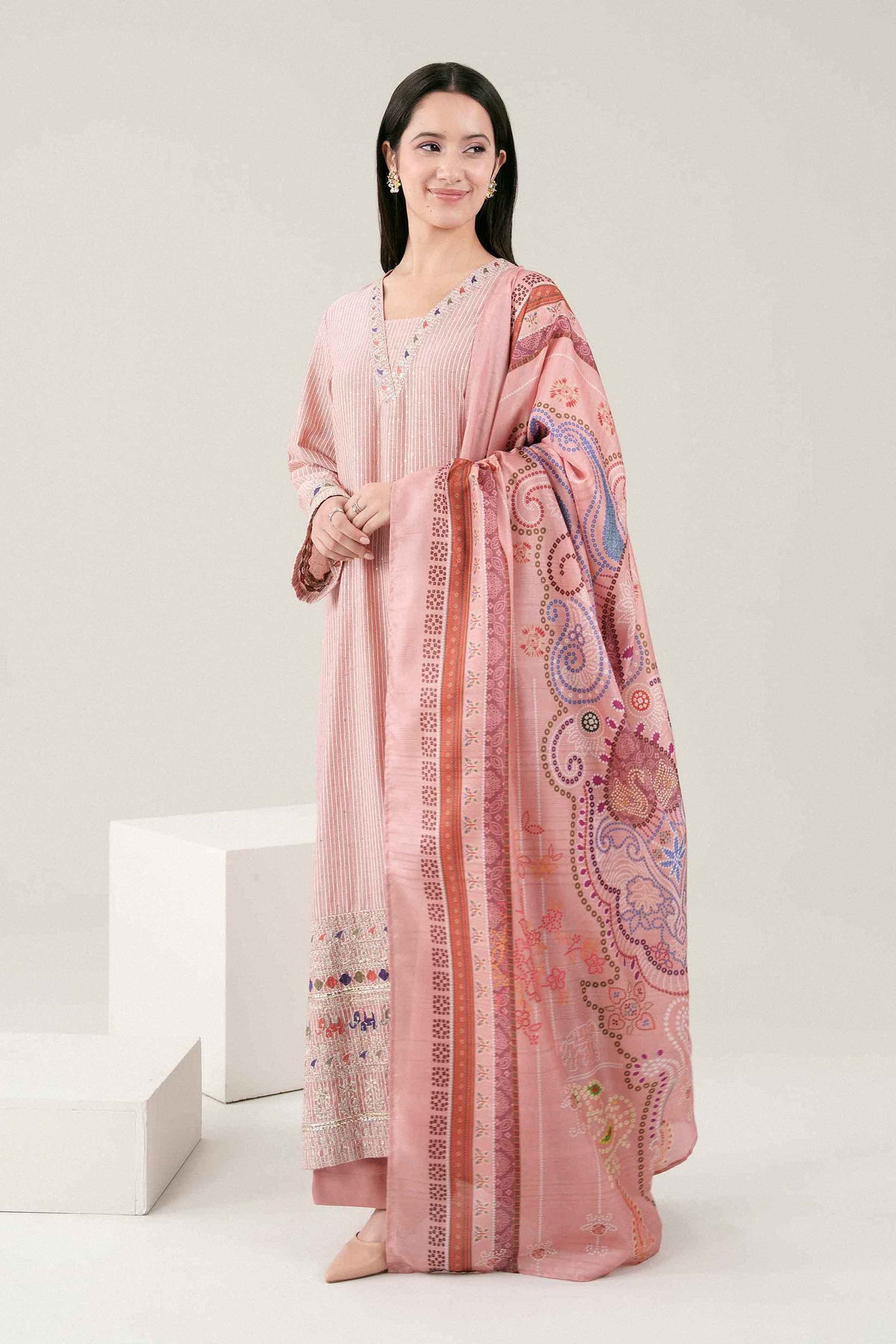Nishat UK - Pink Embroidered Monar Sequence 3 Pieces ready to wear Suit