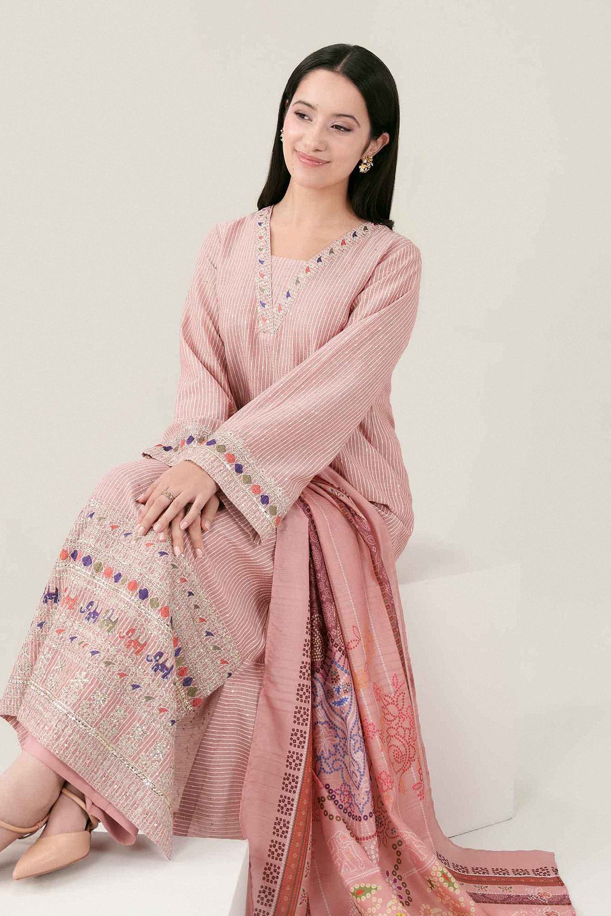 Nishat UK - Pink Embroidered Monar Sequence 3 Pieces ready to wear Suit