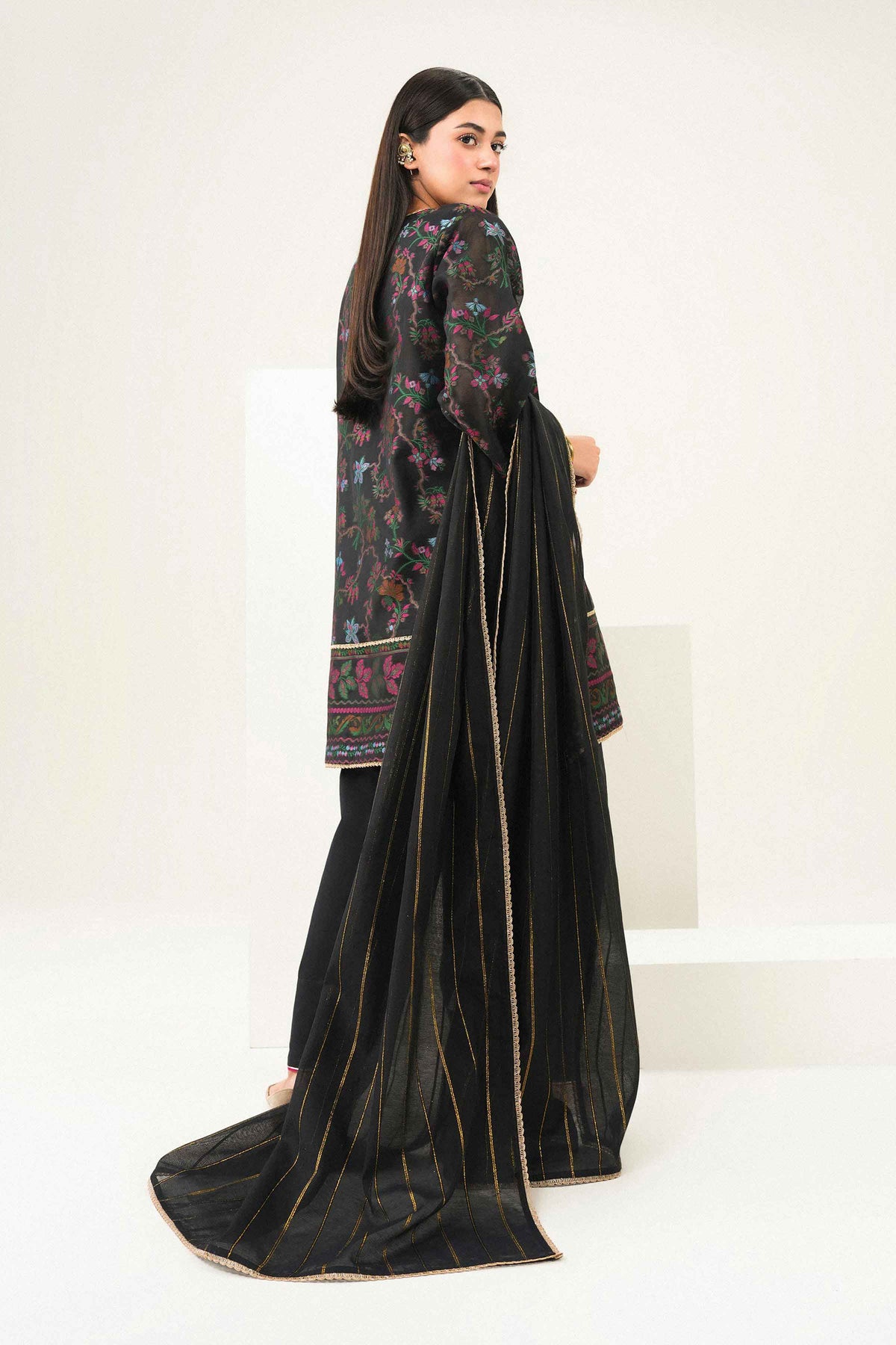 Nishat UK - Black Embroidered Yarn Dyed 3 Pieces ready to wear Suit