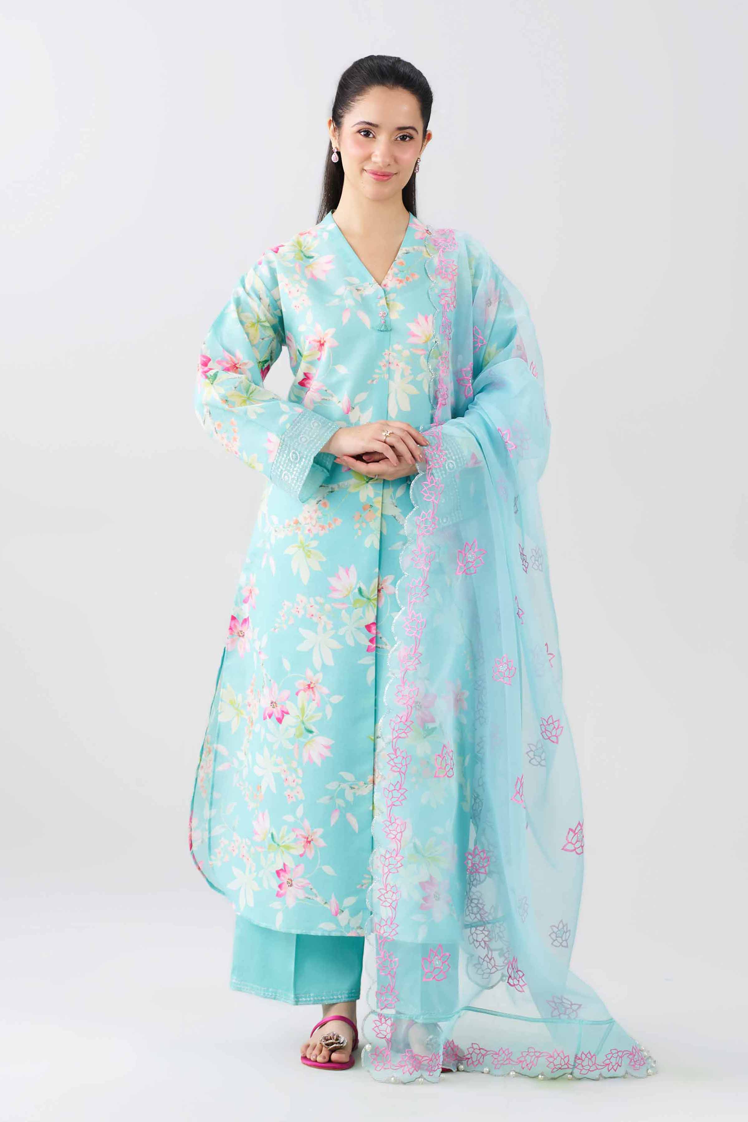 Nishat UK - Blue Embroidered Fancy Base 3 Pieces ready to wear Suit
