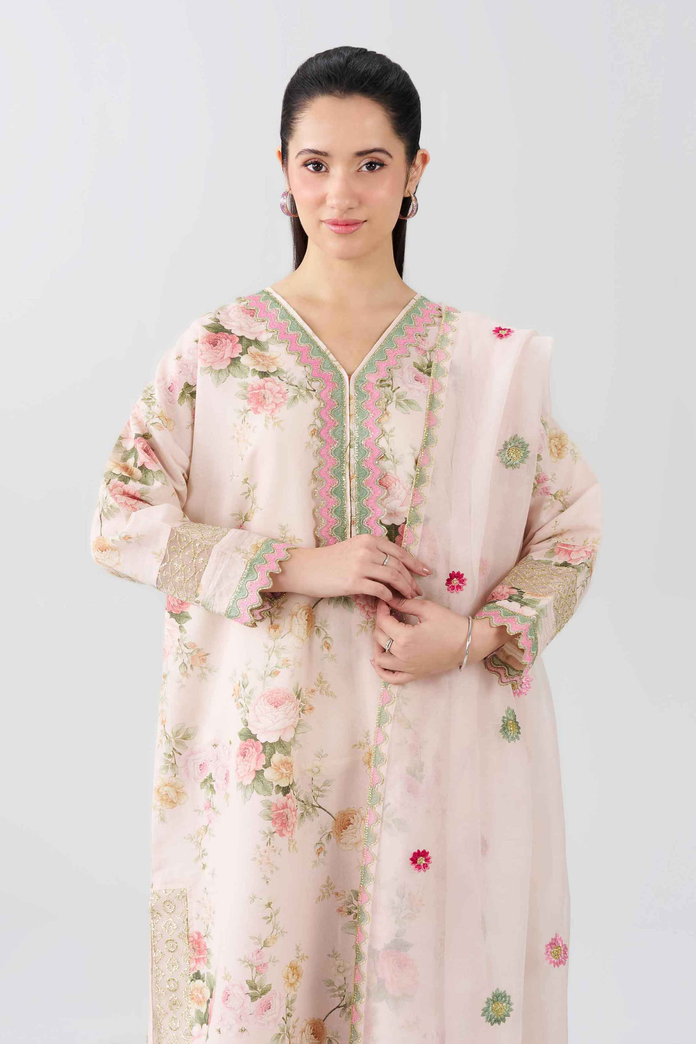Nishat UK - Pink Embroidered Fancy Base 3 Pieces ready to wear Suit