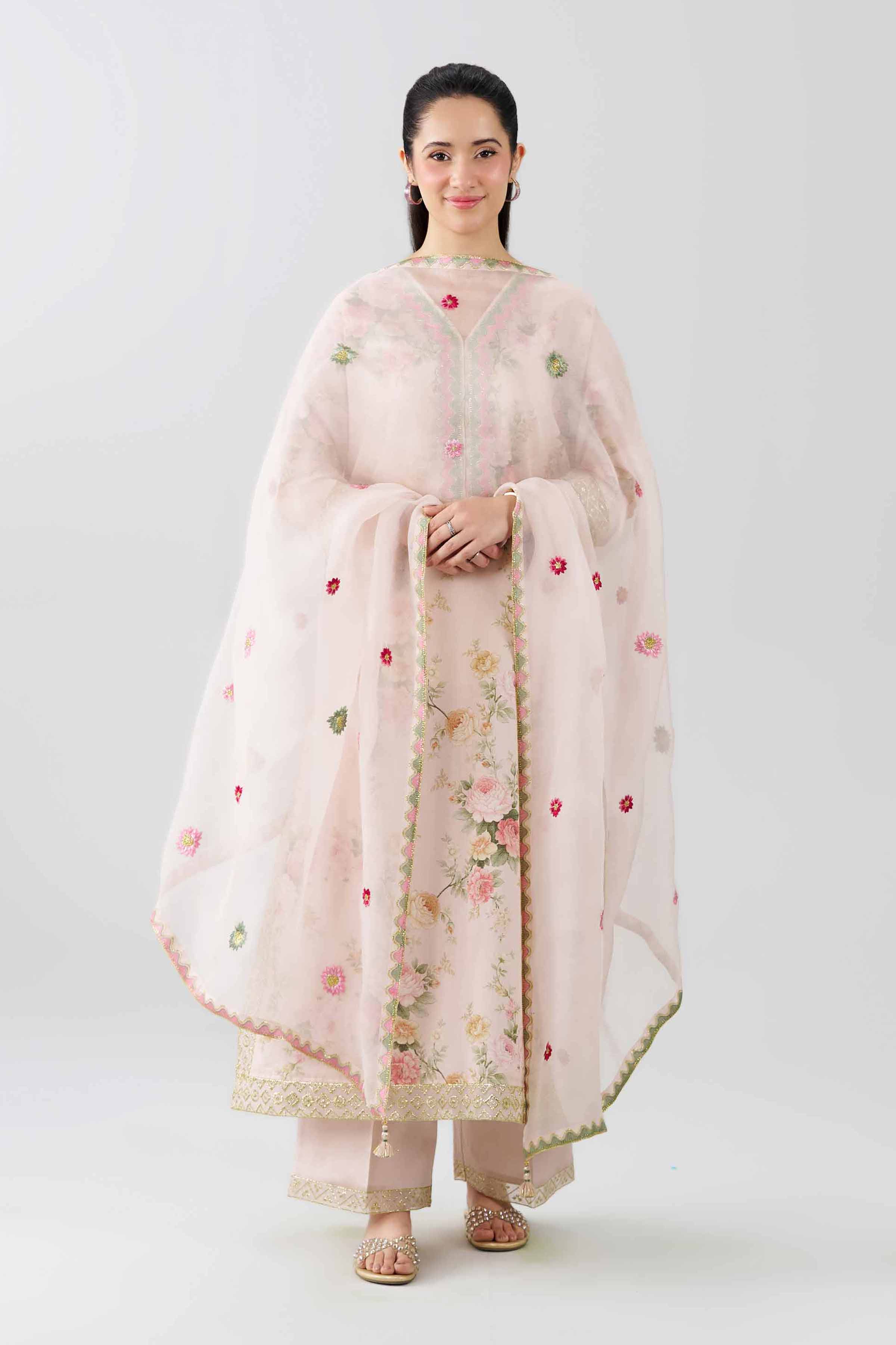 Nishat UK - Pink Embroidered Fancy Base 3 Pieces ready to wear Suit