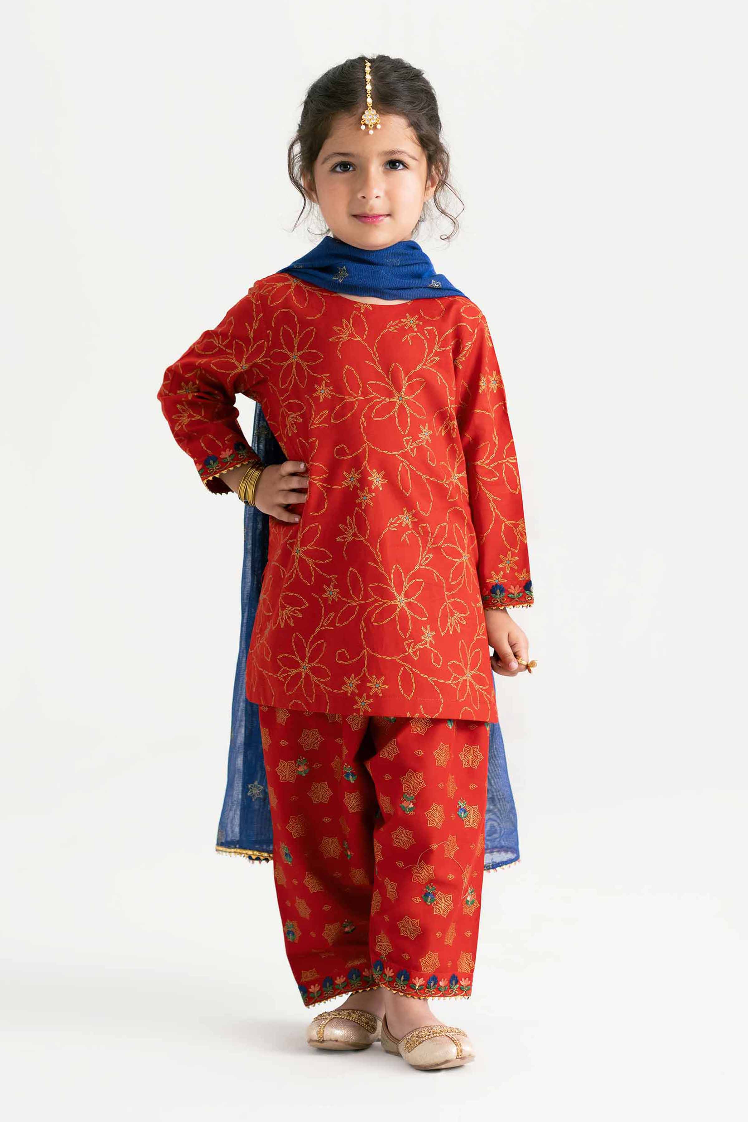 NishatUK - Red Embroidered Lawn 3-piece ready to wear Suit