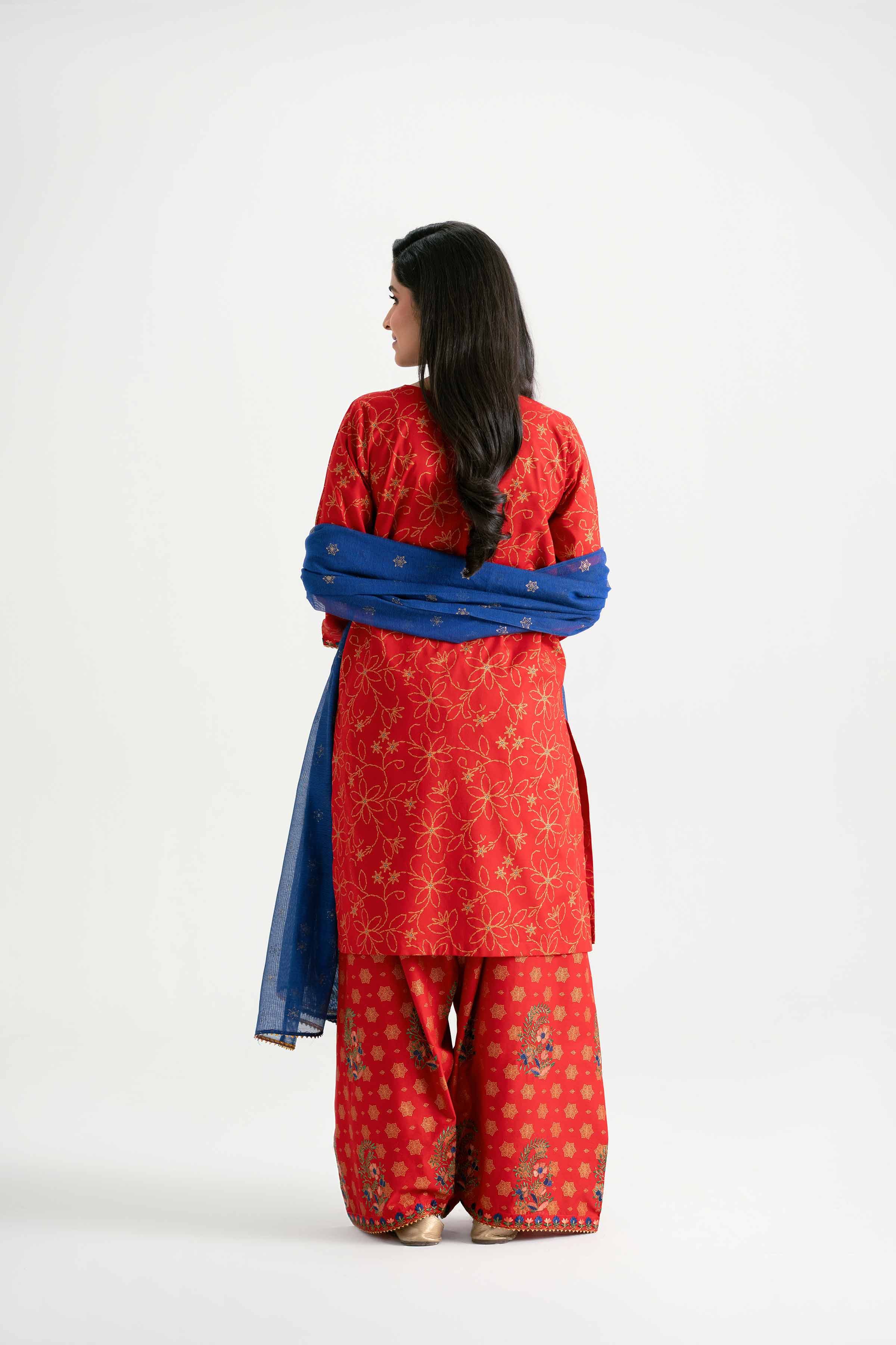 NishatUK - Red Embroidered Lawn 3-piece ready to wear Suit