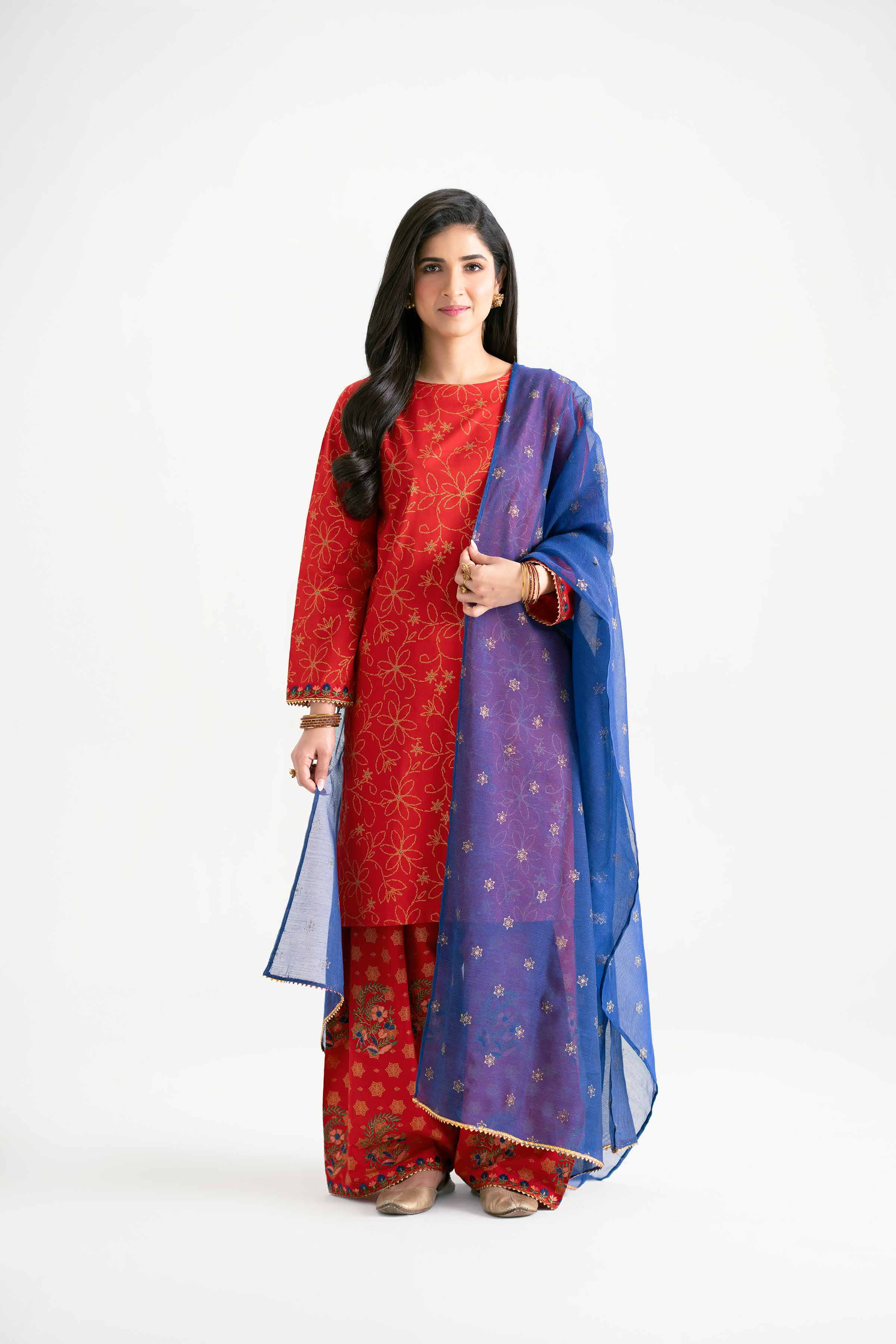 NishatUK - Red Embroidered Lawn 3-piece ready to wear Suit