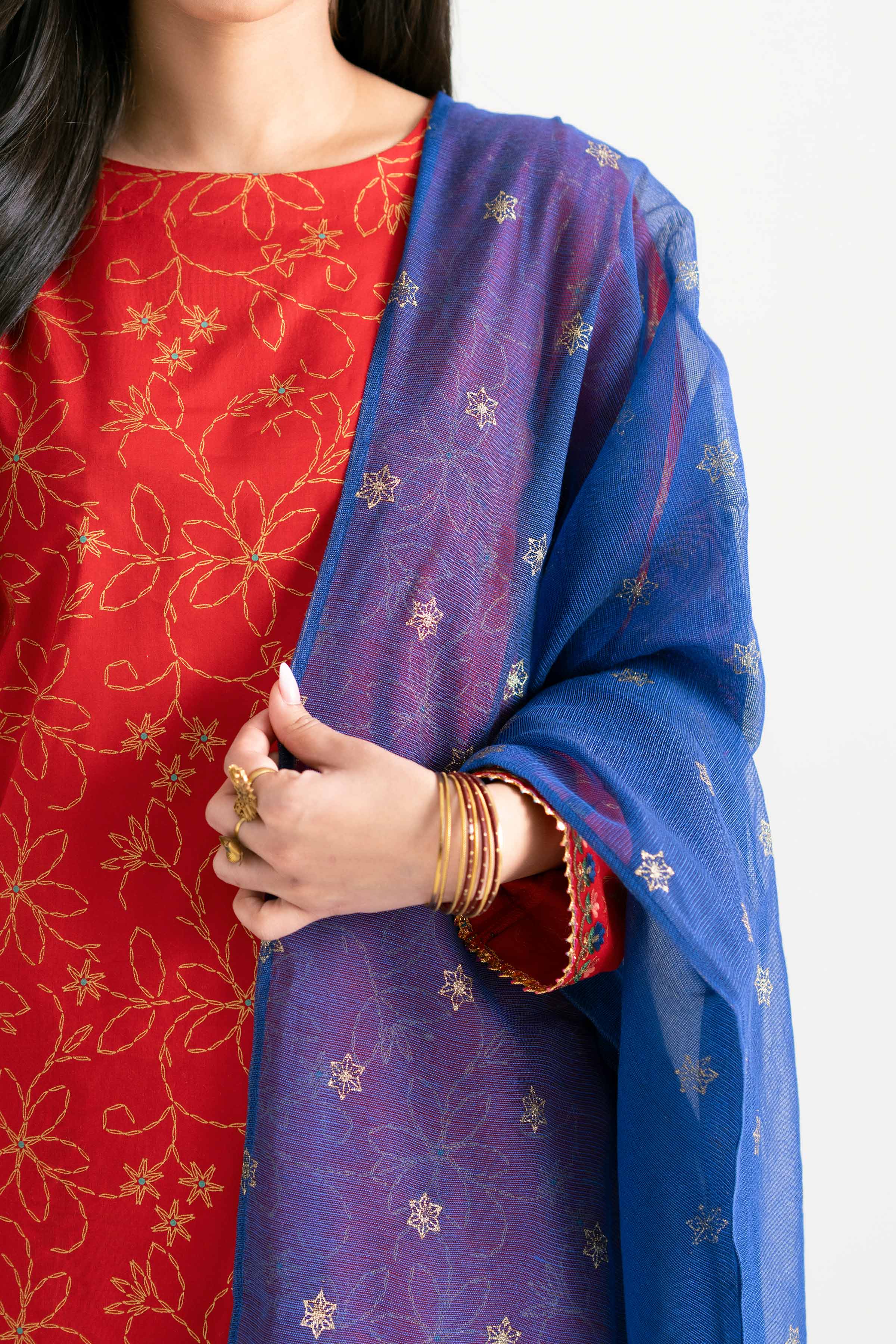 NishatUK - Red Embroidered Lawn 3-piece ready to wear Suit